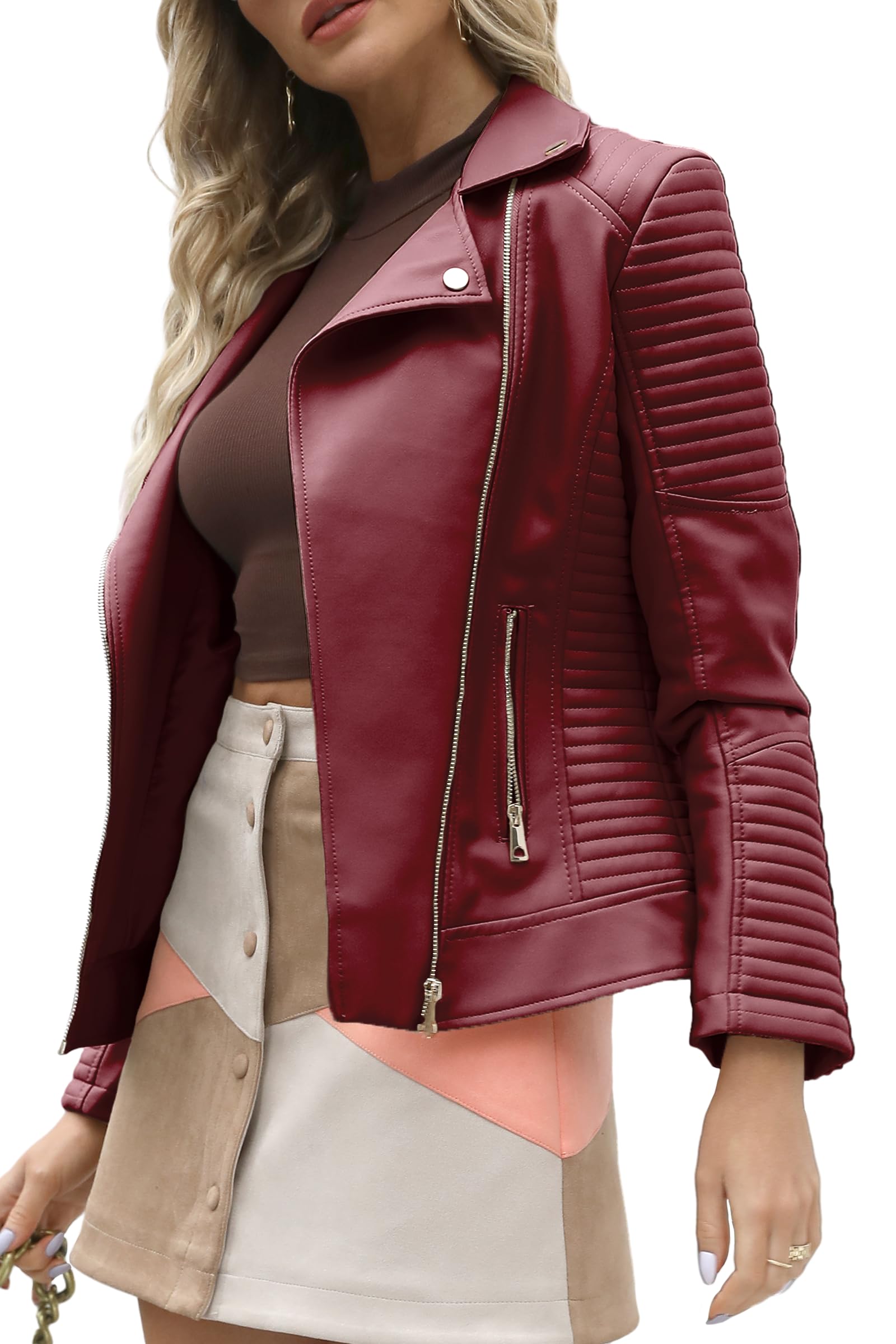 Bellivera Women's Faux Leather Casual Jacket 2026 Spring Trendy Motorcycle Outfits Lightweight Classic Coat