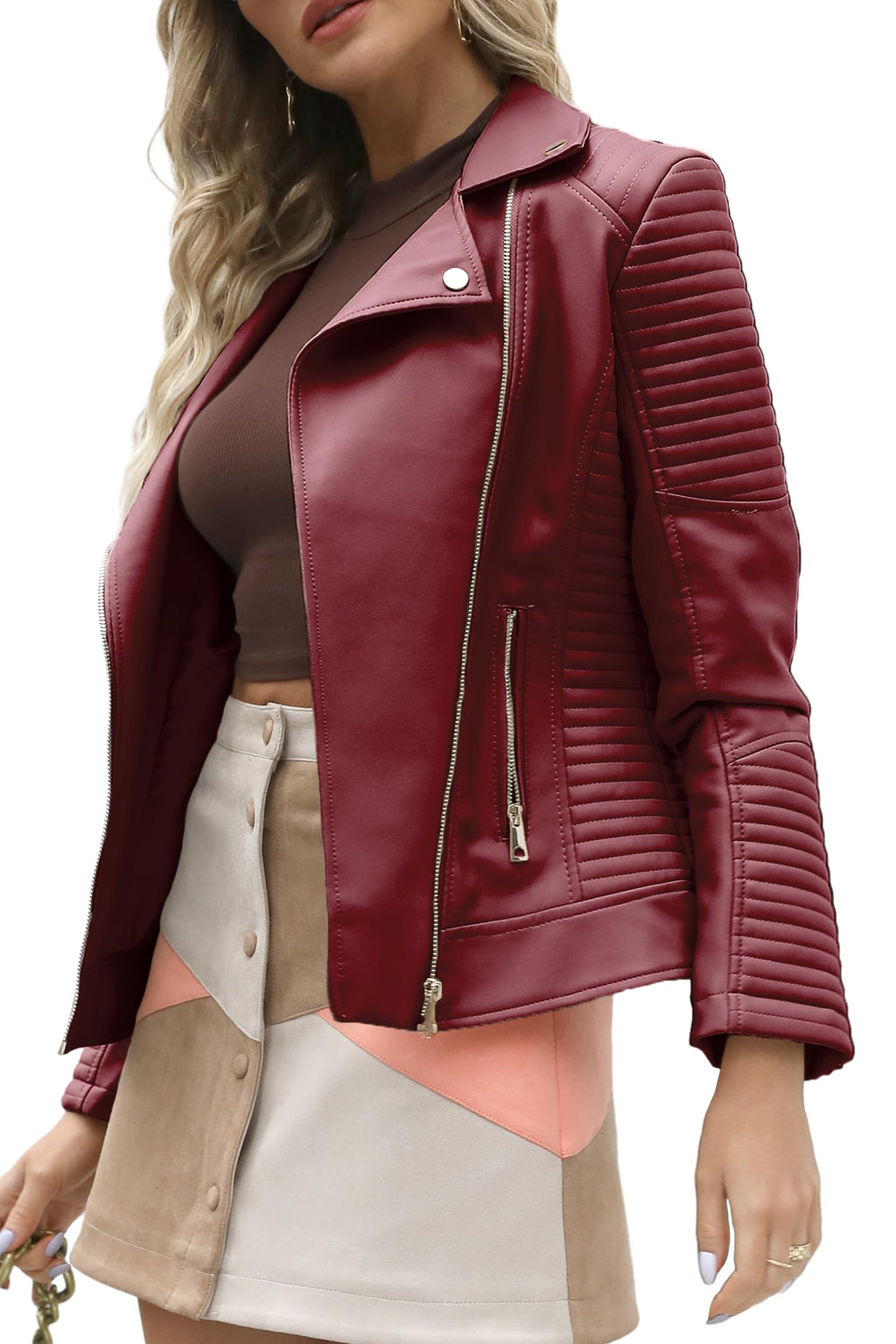 Bellivera Women's Faux Leather Casual Jacket 2026 Spring Trendy Motorcycle Outfits Lightweight Classic Coat