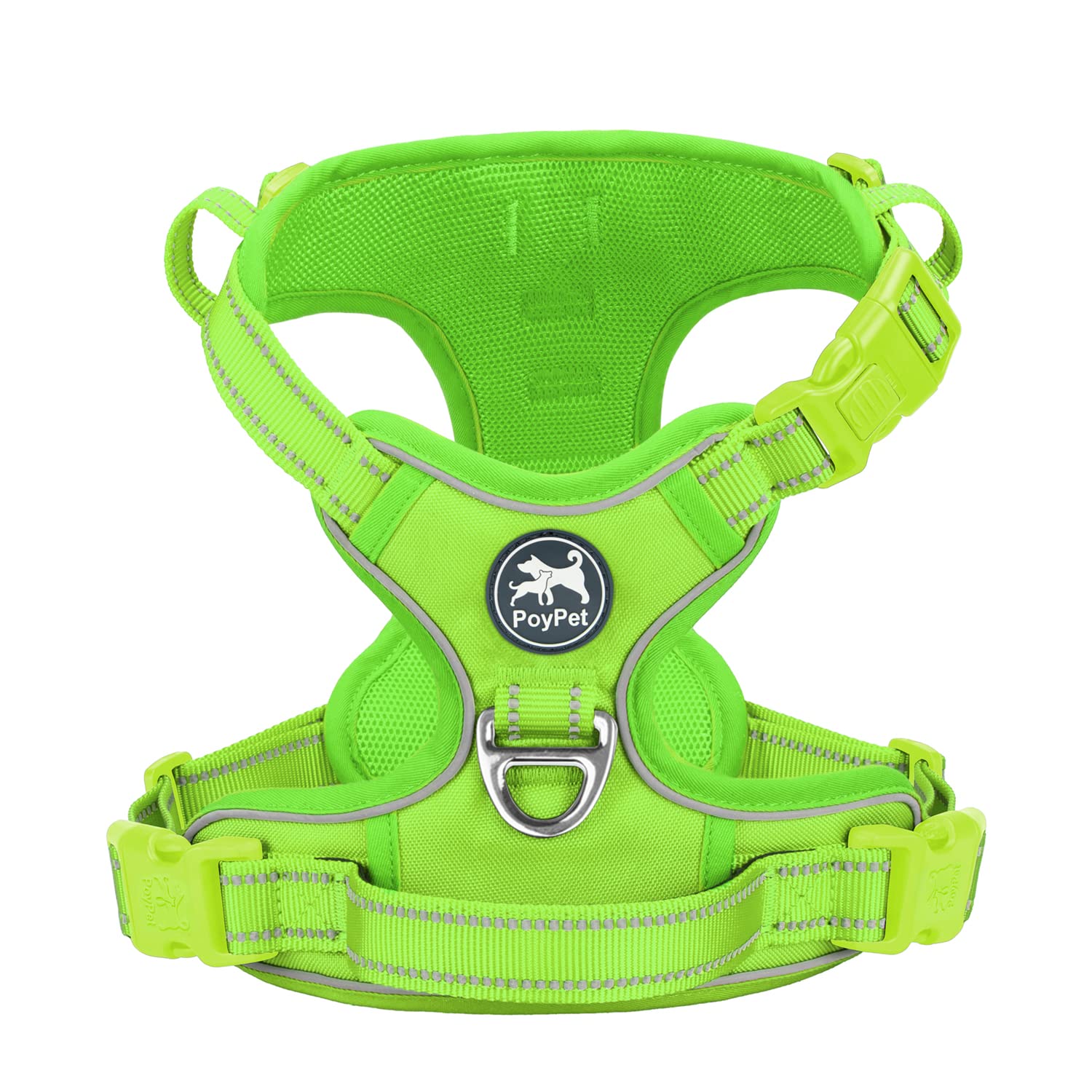 PoyPet Dog Harness No Pull, Reflective Vest Harness with Front & Back 2 Clips and Easy Control Handle for Small Medium Large Dog (XS, Black)