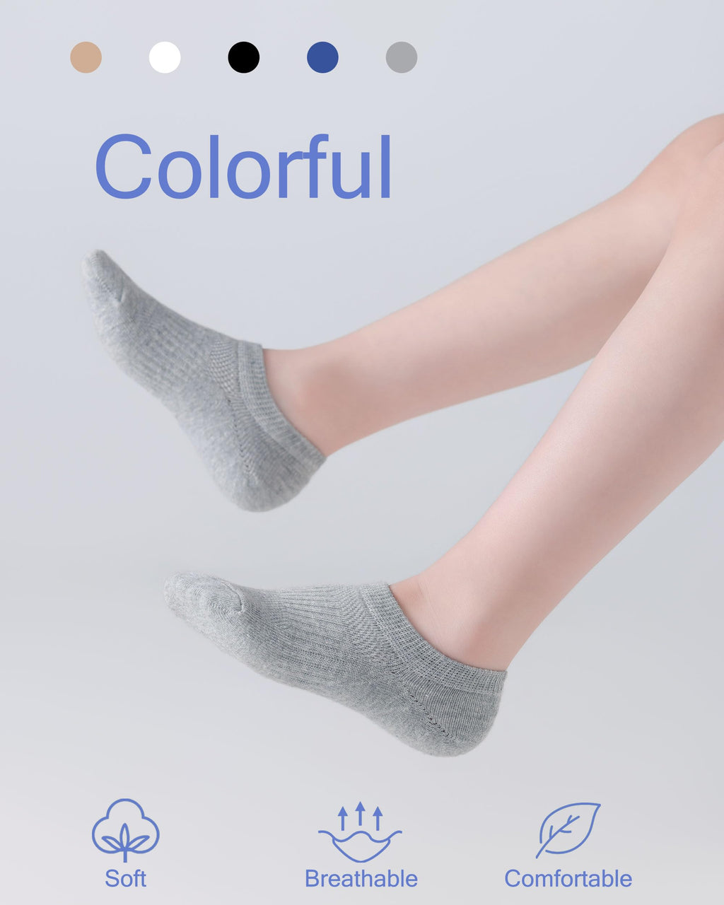 No Show Cotton Socks for Girls and Boys - Low Cut, Breathable, Non-Slip Short Socks for Kids - 5/10 Pairs