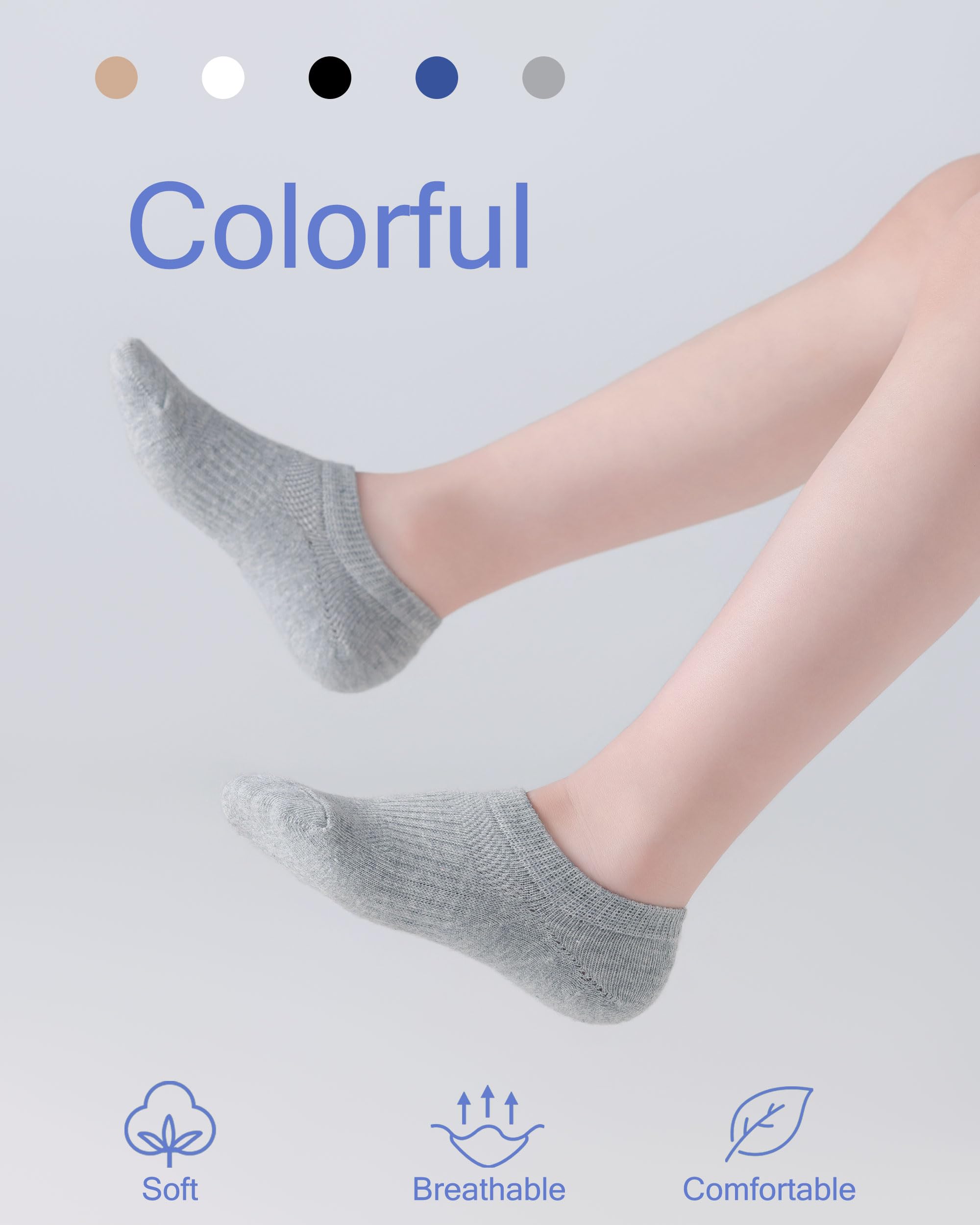 No Show Cotton Socks for Girls and Boys - Low Cut, Breathable, Non-Slip Short Socks for Kids - 5/10 Pairs