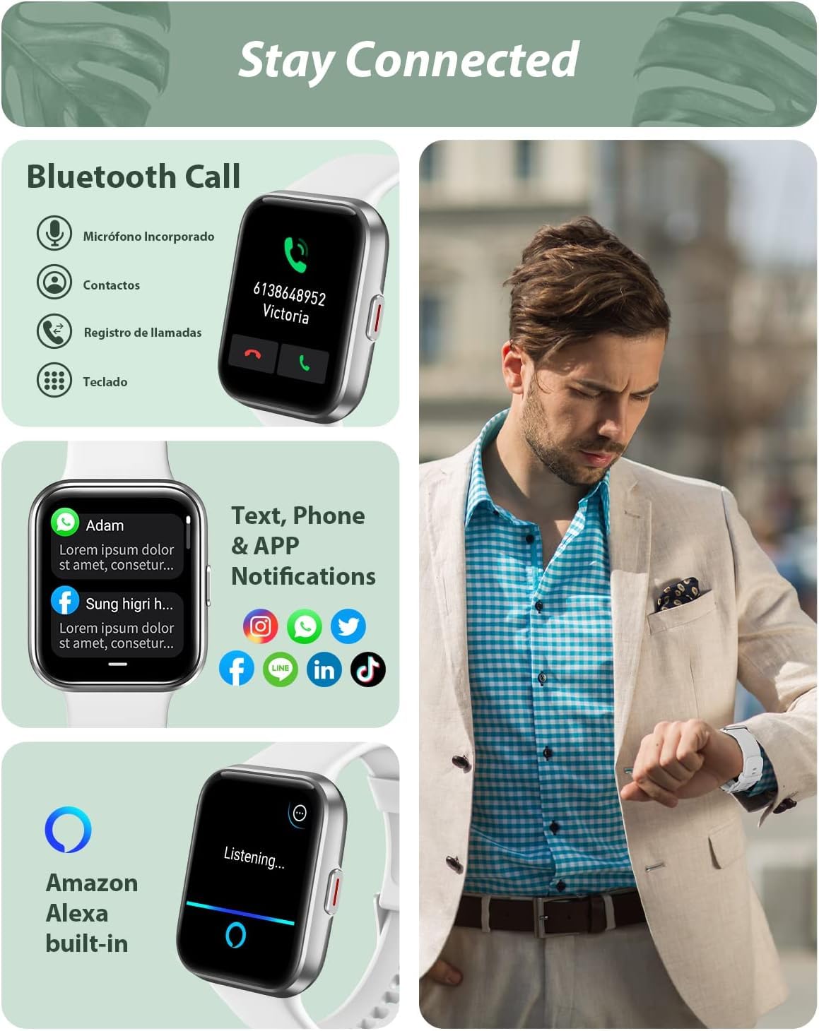 Tensky Smart Watch for Men/Women Android/iPhone/Samsung, Alexa Built-in, 1.8" Touch Screen Fitness Tracker with Answer/Make Calls, 3ATM Waterproof Heart Rate/Sleep/SpO2 Monitor, 120+ Sport Modes