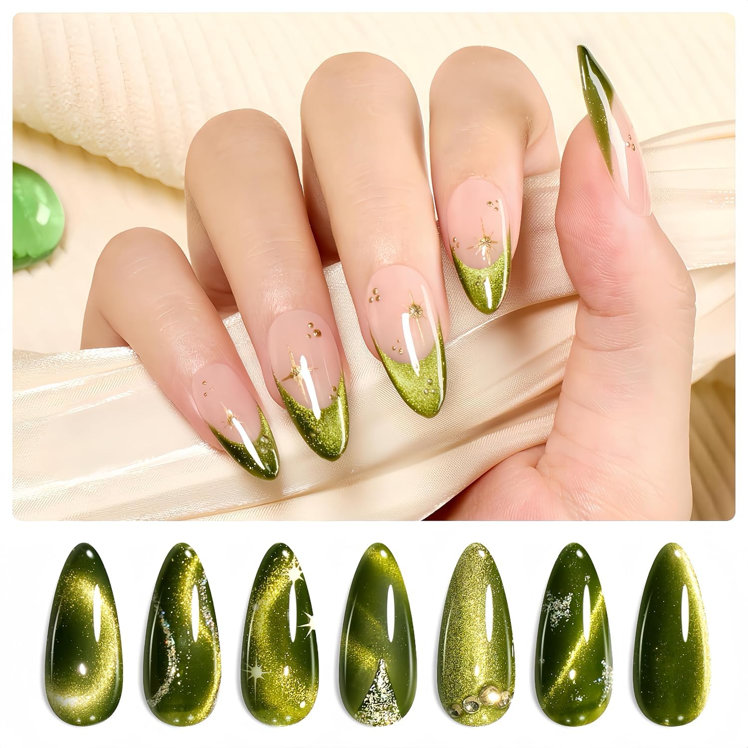 Beetles Star Cascade Silver Cat Eye Gel Nail Polish - 15ML Christmas Silver Glitter Cat Eye Gel Polish with Magnet Soak Off UV Velvet Nail Polish Salon DIY Manicure Winter Gift for Women