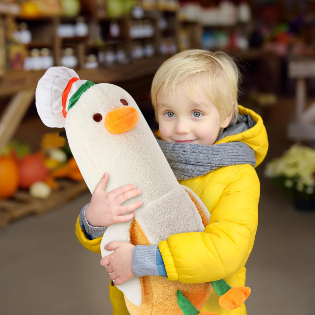 PEACH CAT Cute Banana Duck Stuffed Animal Long Banana Chef Duck Plush Pillow for Girls and Boys White 12"