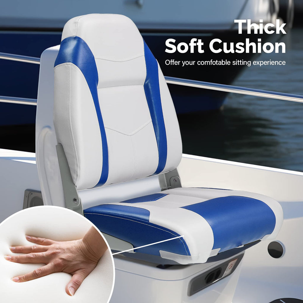 PEXMOR Boat Seats, Low/High Back, Folding, Waterproof, Captain Seat, 2 Packs (High Back-Blue & White)