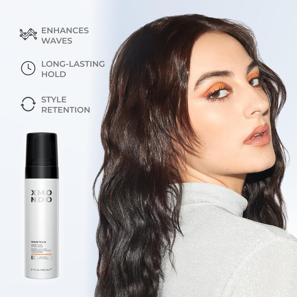 XMONDO Hair Wavetech Extra Hold Wave Foam - Vegan Formula with Pro-Vitamin B5 and Anti-Frizz Nutrients to Fight Static, Control Frizz, and Enhance Your Wavy Hair, 6.7 Fl Oz, 1-Pack