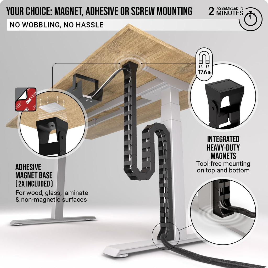 Ultimate Setup Under Desk Cable Management Vertebrae - Perfect for Sit Stand Desk - Wire Management - Adjustable Length - Flexible Cable Spine - Black, 133 cm