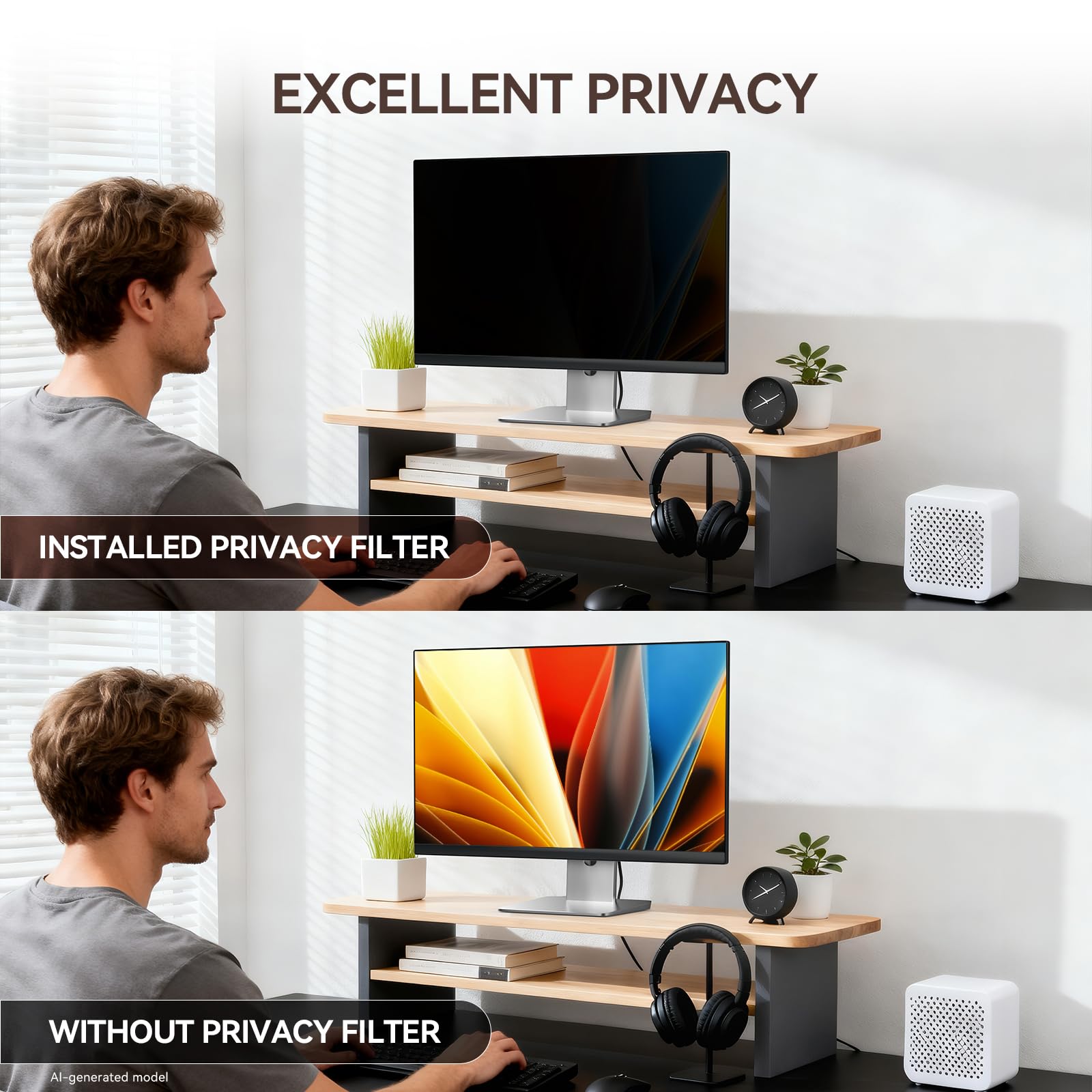 Yamaya 2Pcs Computer Monitor Privacy Screen 23 Inch, Removable 16:9 Aspect Anti Glare Blue Light Computer Monitor Privacy Filter Screen Protector for 23 Inch Widescreen Monitor