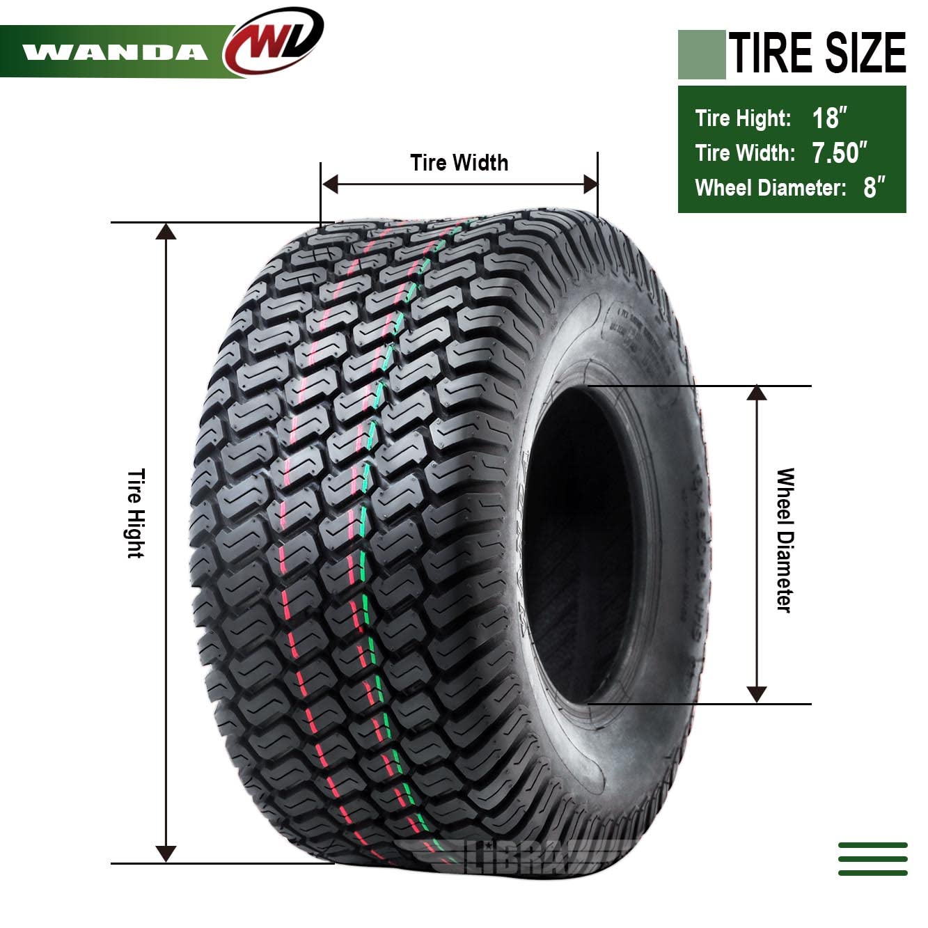 WANDA 11x4-5 Zero Turn Lawn Mower Utility Cart Turf Tire 11x4x5 11x4.00-5/4 Ply - 13204