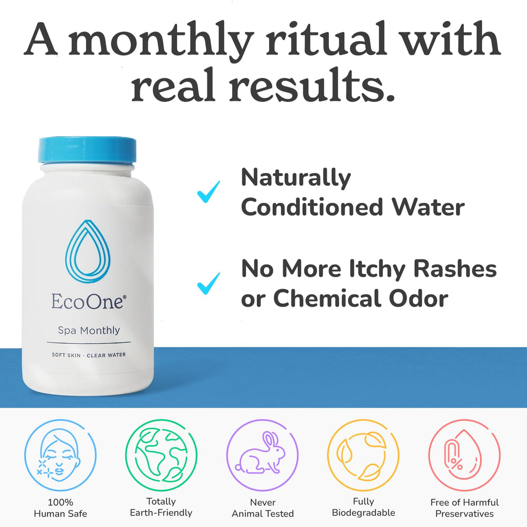 EcoOne Spa Monthly | Gentle All-Natural Spa Treatment | Conditioning Hot Tub, Pool, & Spa Cleaner | Above, In-Ground, or Inflatable Hot Tub Cleaner Stabilizes pH & Alkalinity, 8 Oz, (1-Pack)