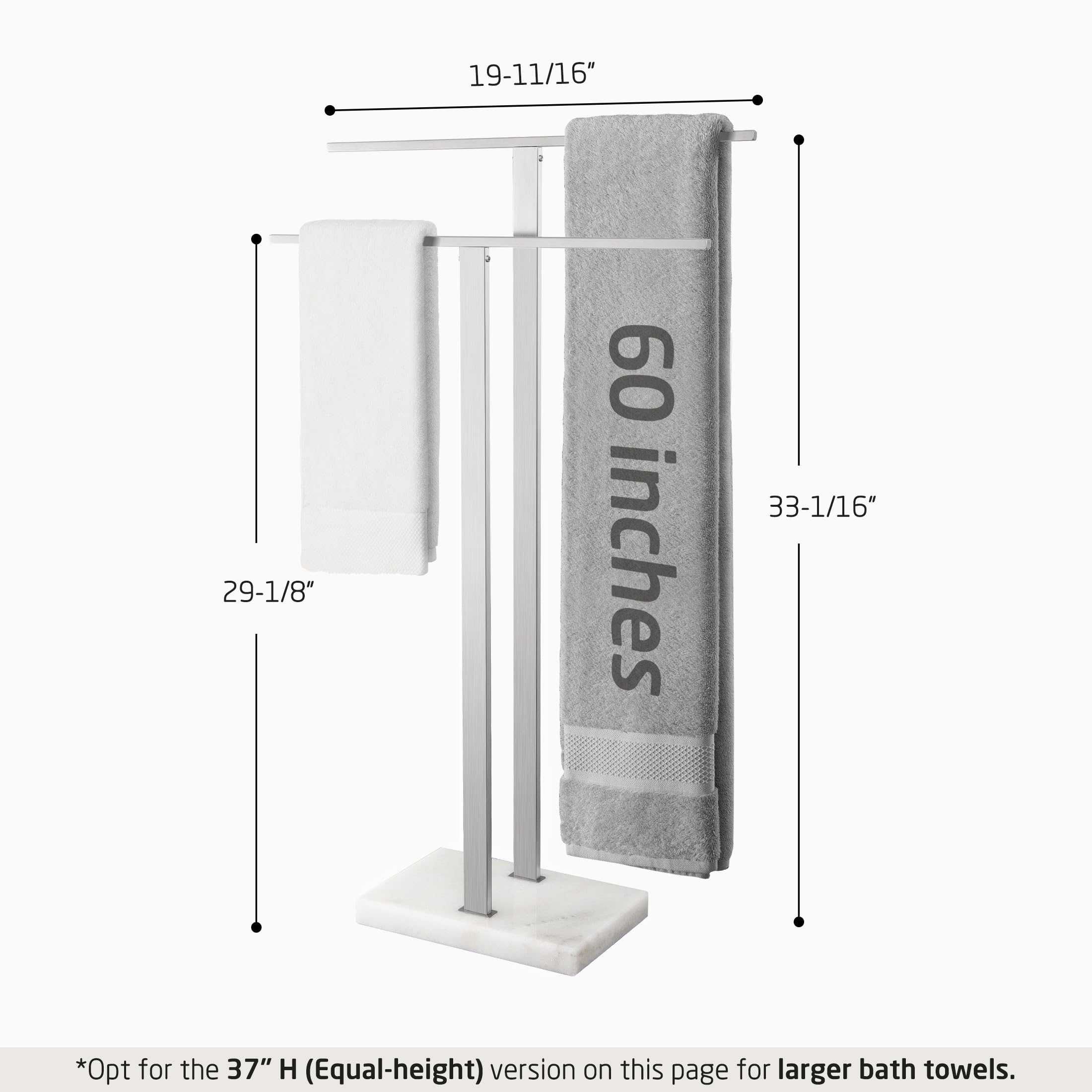 KES Standing Towel Rack with Black Natural Marble Base, 2-Tier Towel Rack Stand for Bathroom Floor, Bath Towel Holder Fits Bath Towel & Hand Towel,18/8 Stainless Steel, BTH217-BBK