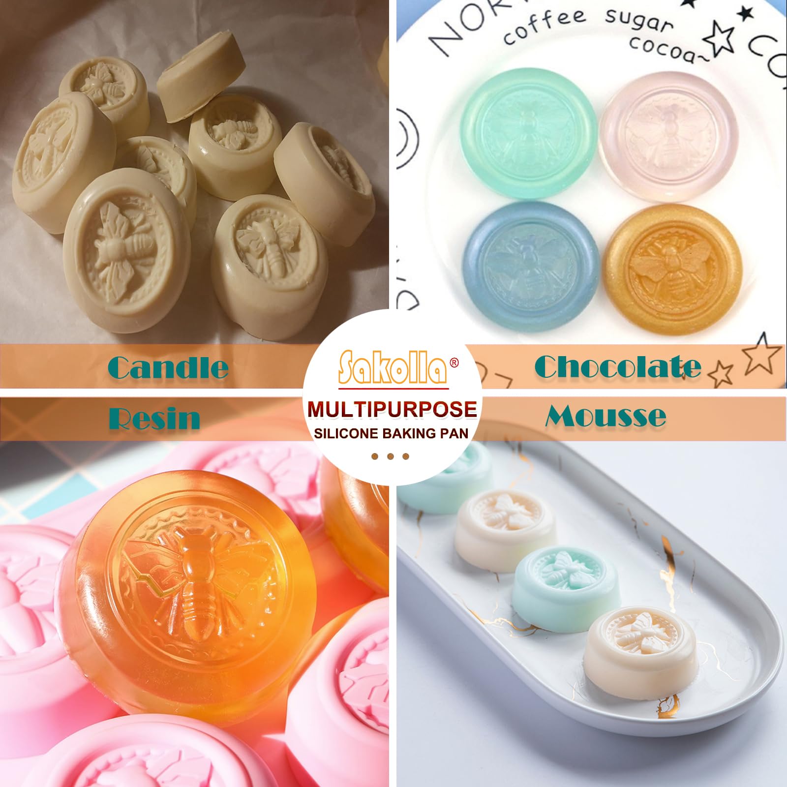 Sakolla 2 Pack Insect Silicone Soap Molds, 6-Cavity Dragonfly Butterfly Ladybug Shape Silicone Molds for Soap Making, DIY Baking Mold for Lotion Bars, Chocolate, Candy, Muffin, Biscuit, Cookie Pans