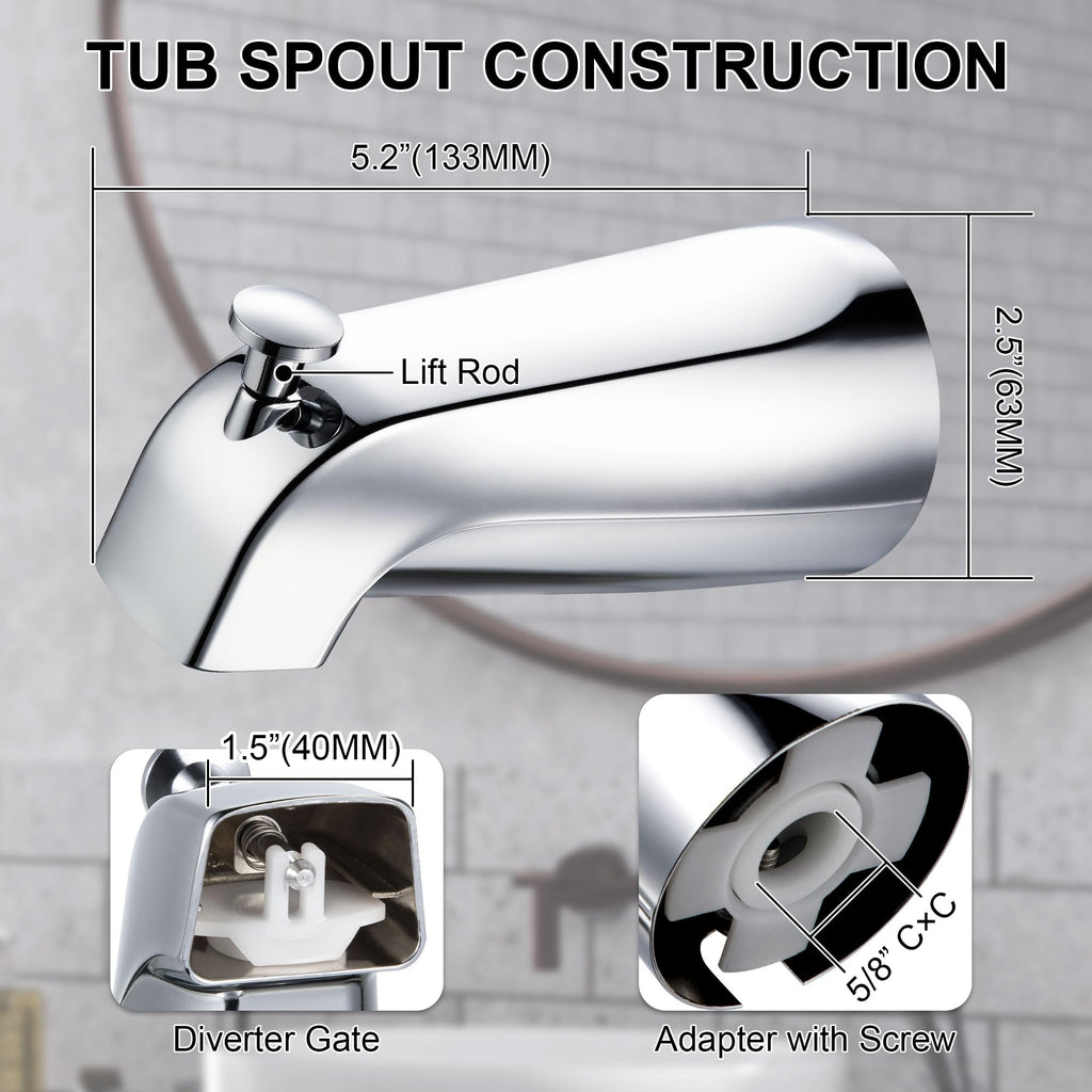 Enhon Slip on Tub Spout with Diverter, Compatible with American Standard 8888026.002 Tub Spout, Bathroom Bathtub Faucet, Fits 1/2 Copper Water Tube(5/8 Dia), 5/32 Hex Wrench(Brushed Nickel,1)