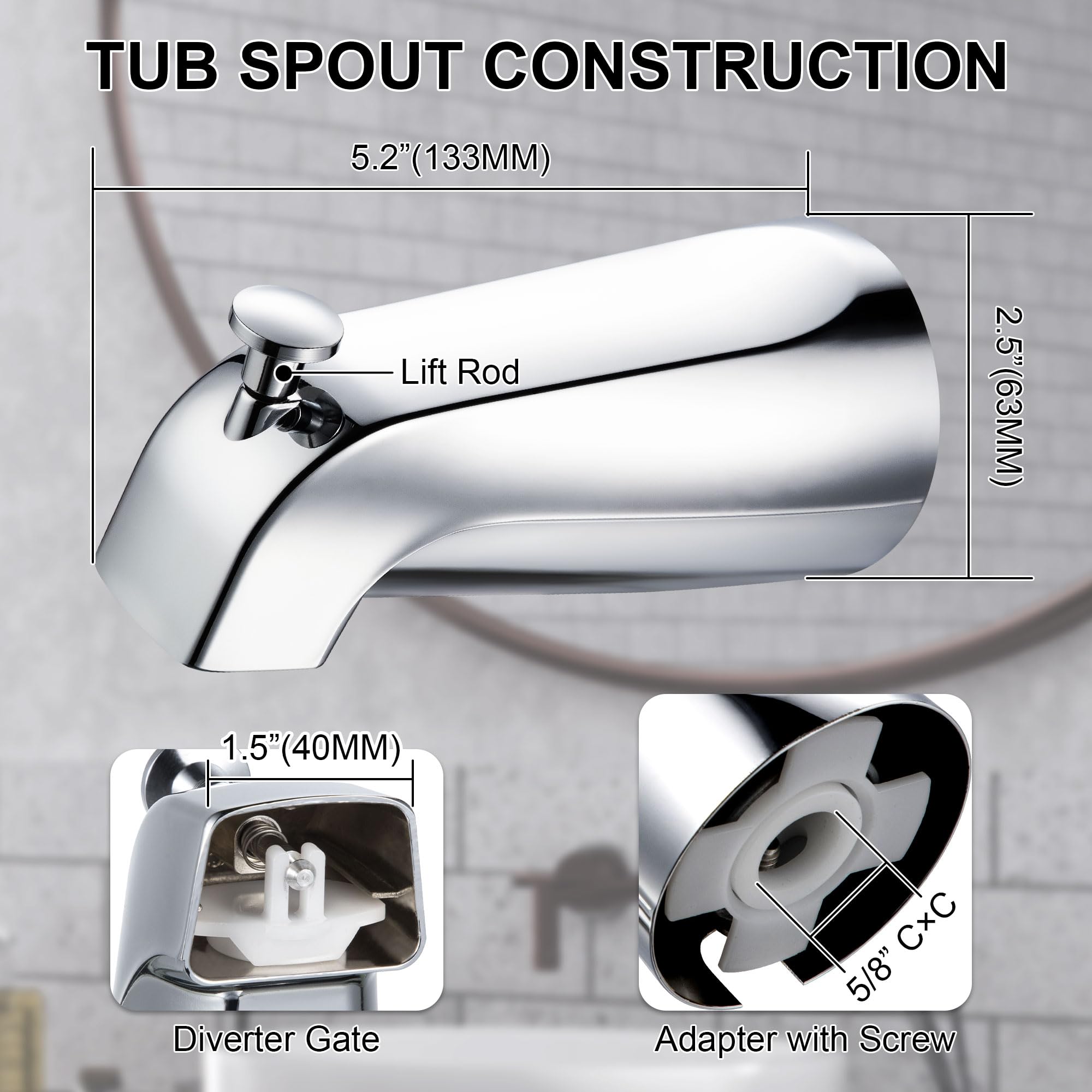 Enhon Slip on Tub Spout with Diverter, Compatible with American Standard 8888026.002 Tub Spout, Bathroom Bathtub Faucet, Fits 1/2 Copper Water Tube(5/8 Dia), 5/32 Hex Wrench(Brushed Nickel,1)