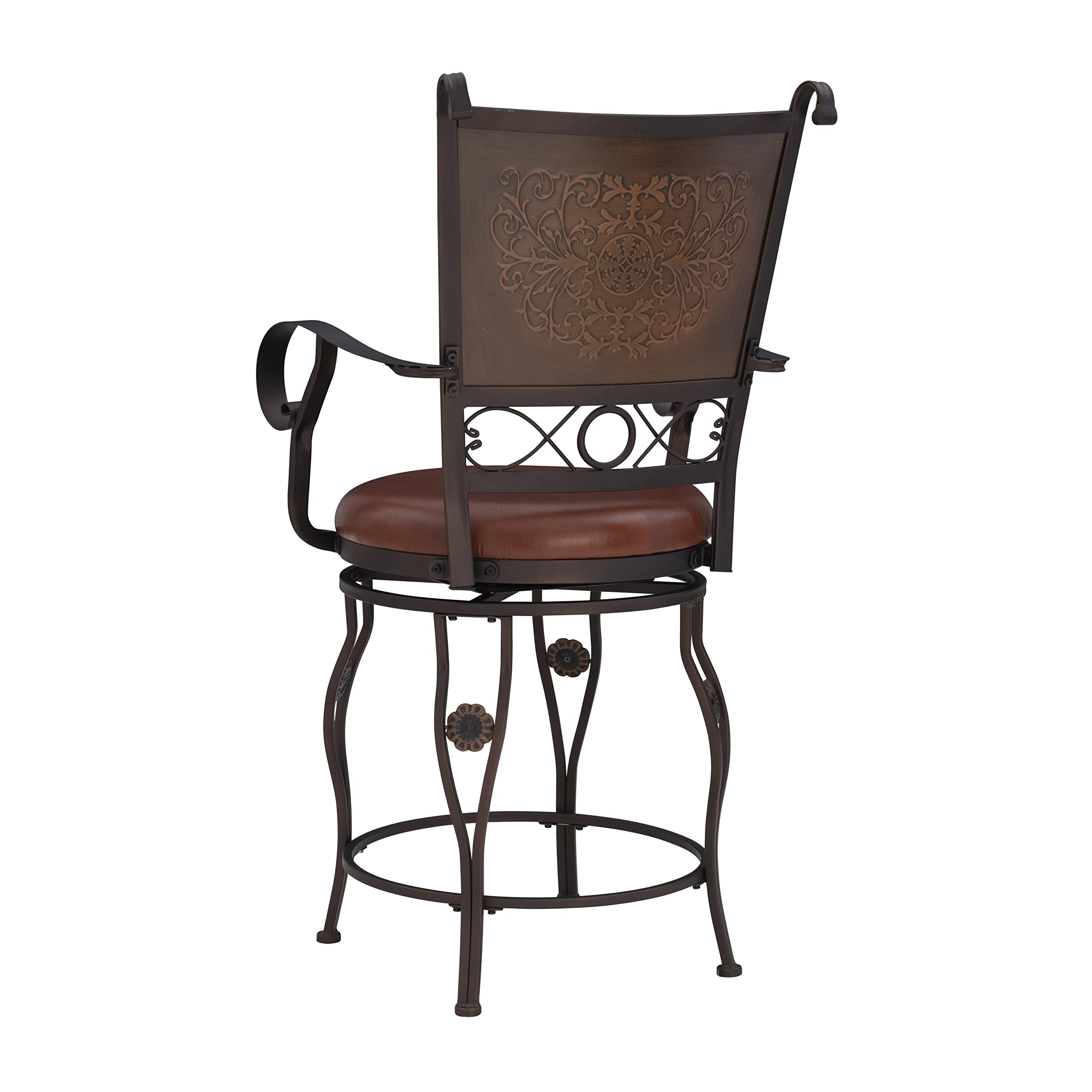 Powell Company Big & Tall Copper Stamped Back Arms by Powell Big and Tall Counter Stool, 24" Seat Height, brown