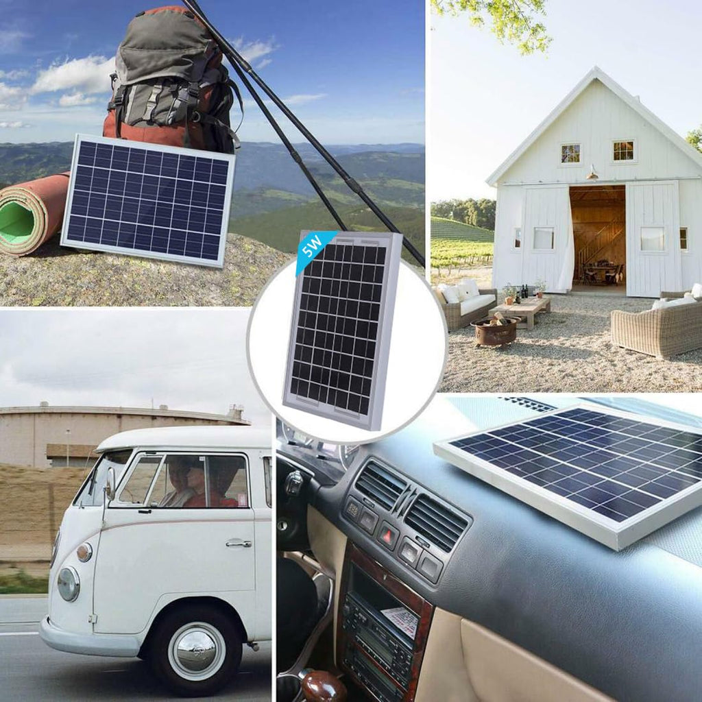 5W Solar Panel High Efficiency 12V Portable Solar Chargerfor Small Devices Monocrystalline Photovoltaic Module LED Lights, Power Banks, and 12V Batteries, Ideal for Outdoor Use