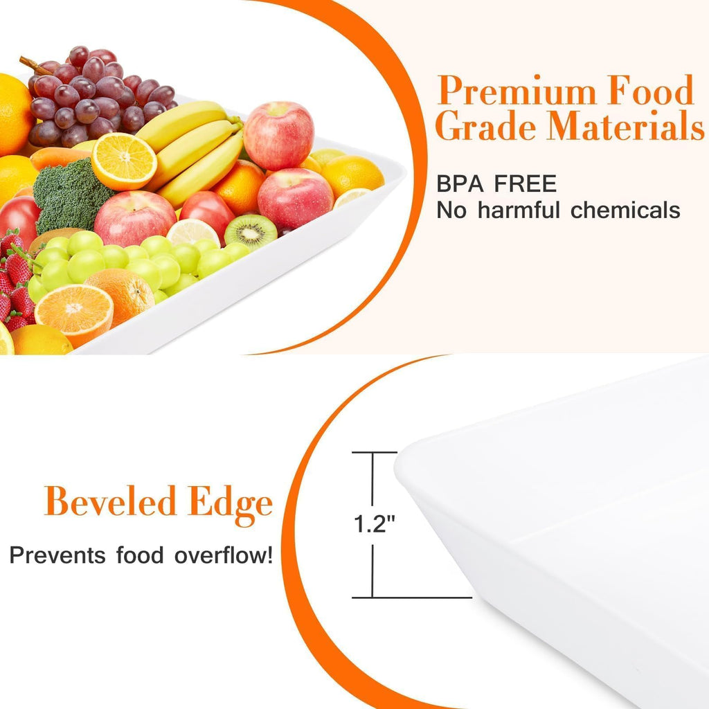 WOWBOX 4 pcs Serving Tray for Entertaining, Serving Platters for Snacks, Fruit, Cookies, Dessert, Reusable Plastic Trays for Serving Food, (White, Black, Green, Red)