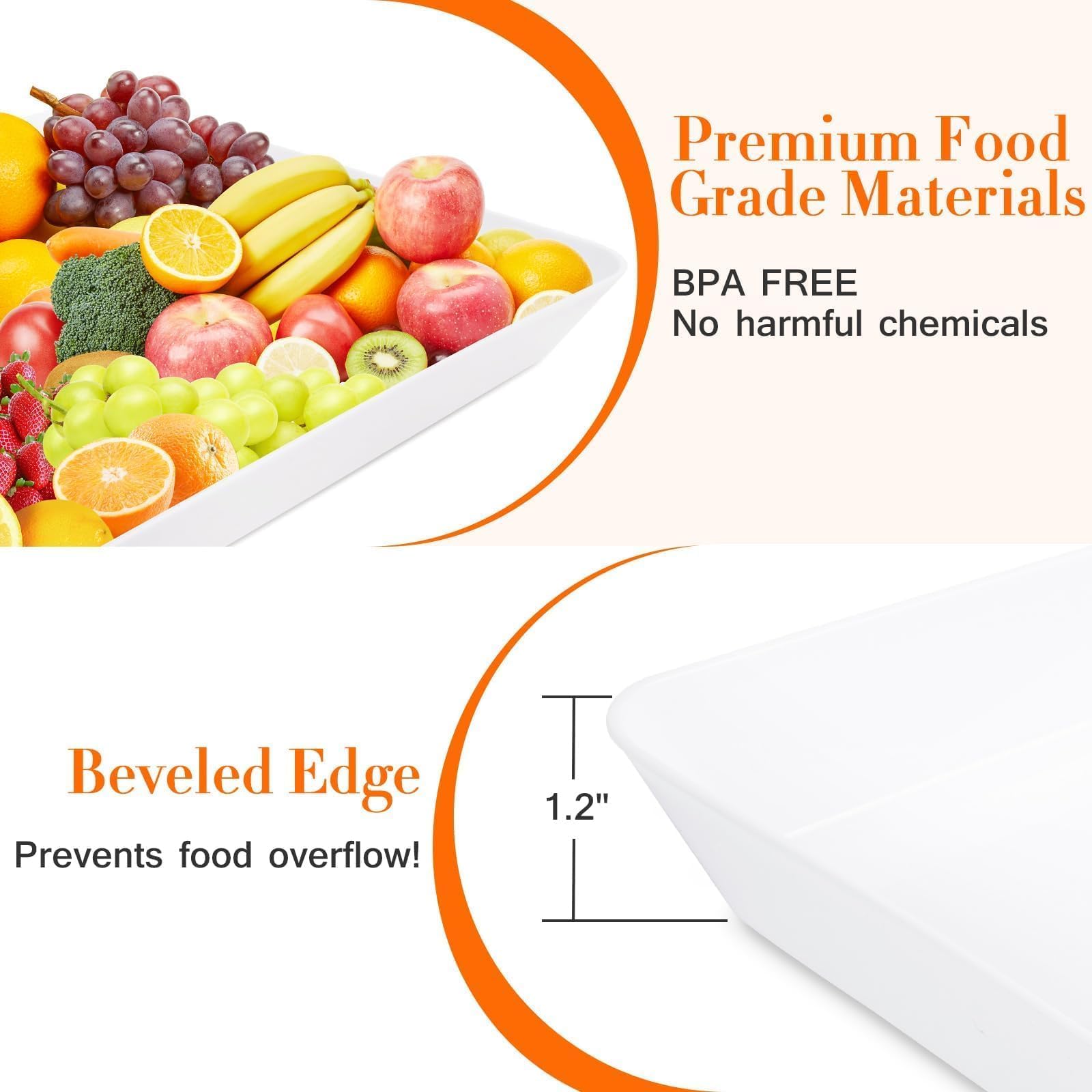 WOWBOX 4 pcs Serving Tray for Entertaining, Serving Platters for Snacks, Fruit, Cookies, Dessert, Reusable Plastic Trays for Serving Food, (White, Black, Green, Red)