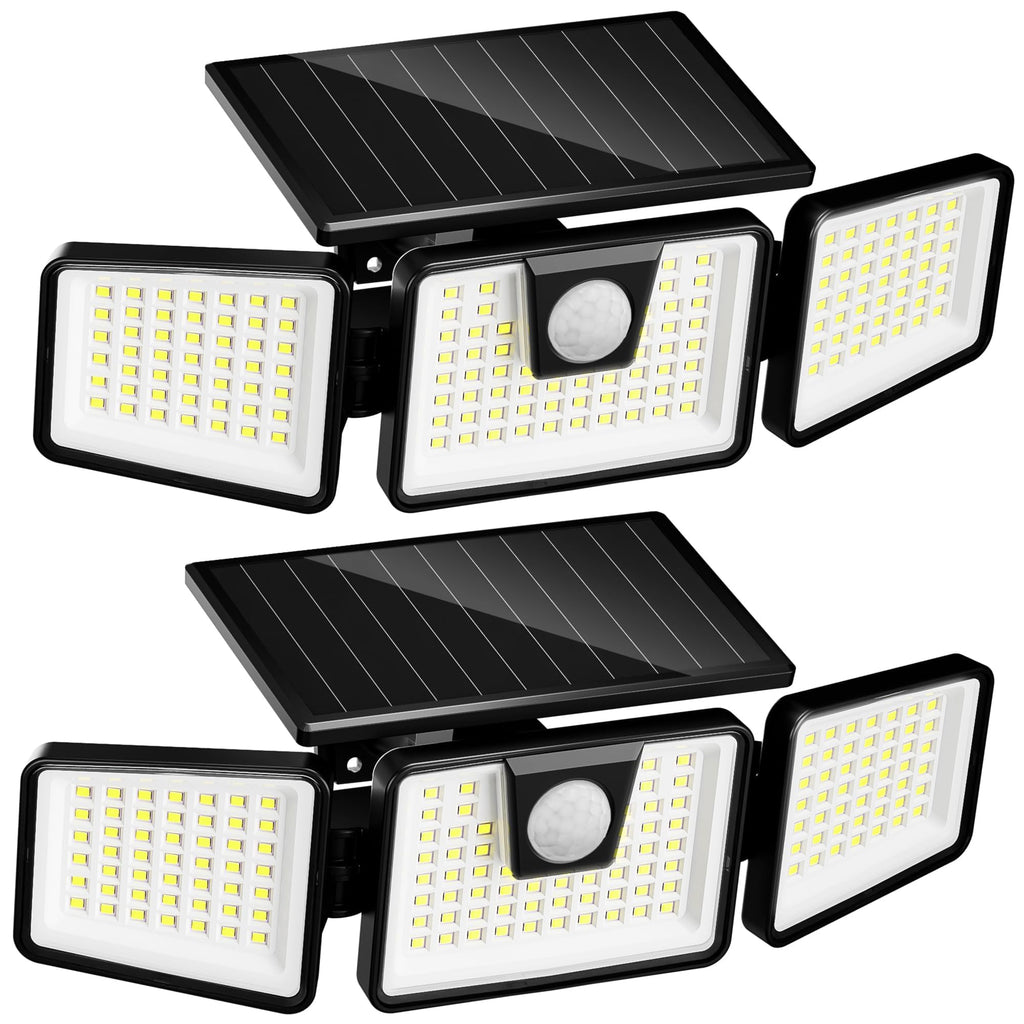 INCX 156 LED Solar Motion Lights Outdoor 2 Pack, 3 Heads Solar Security Lights with Motion Sensor IP65 Waterproof, Flood Lights for Wall, Patio, Garden, Porch, Garage White