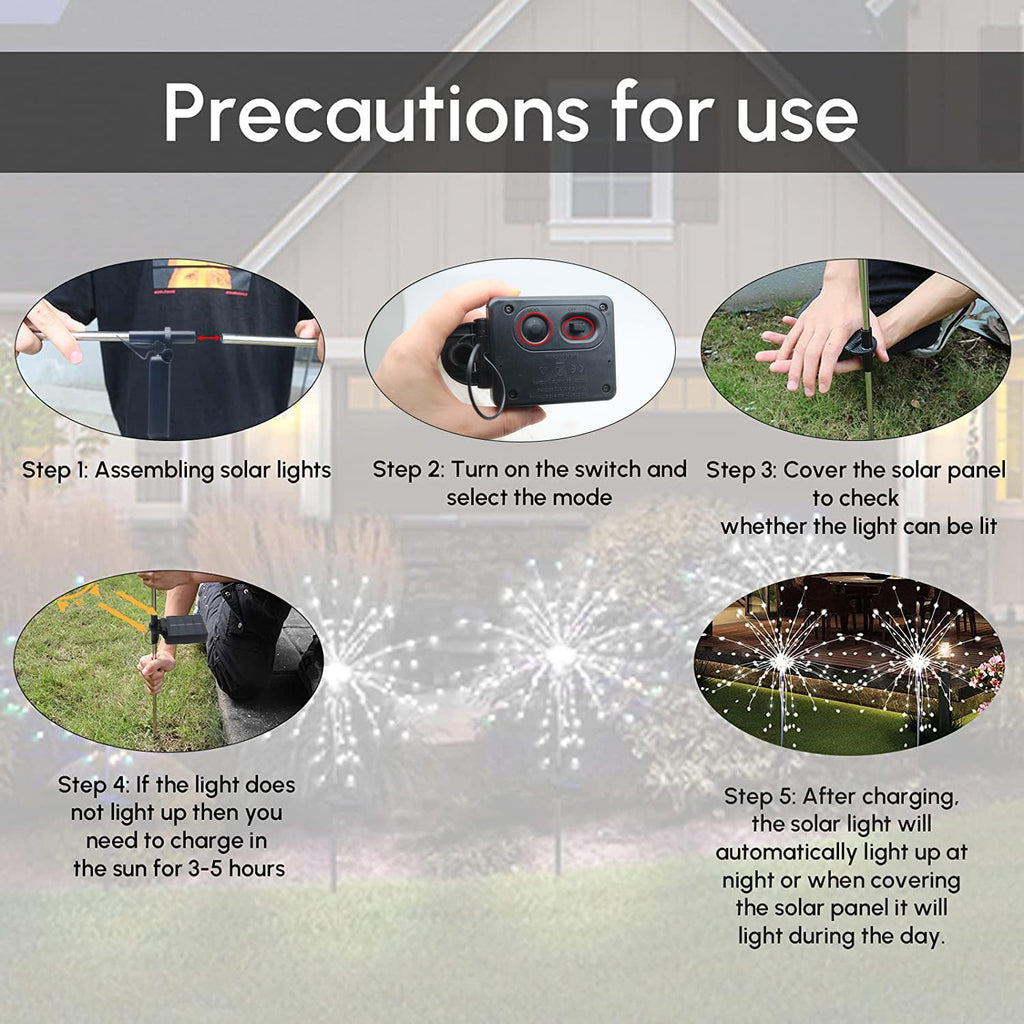 Solar Garden Firework Lights Outdoor Waterproof, 2 Pack Solar Powered Art Stake Twinkle Lighting for Outside Decor, 120 LED Sparklers String Lights for Yard Pathway Decorations(White)