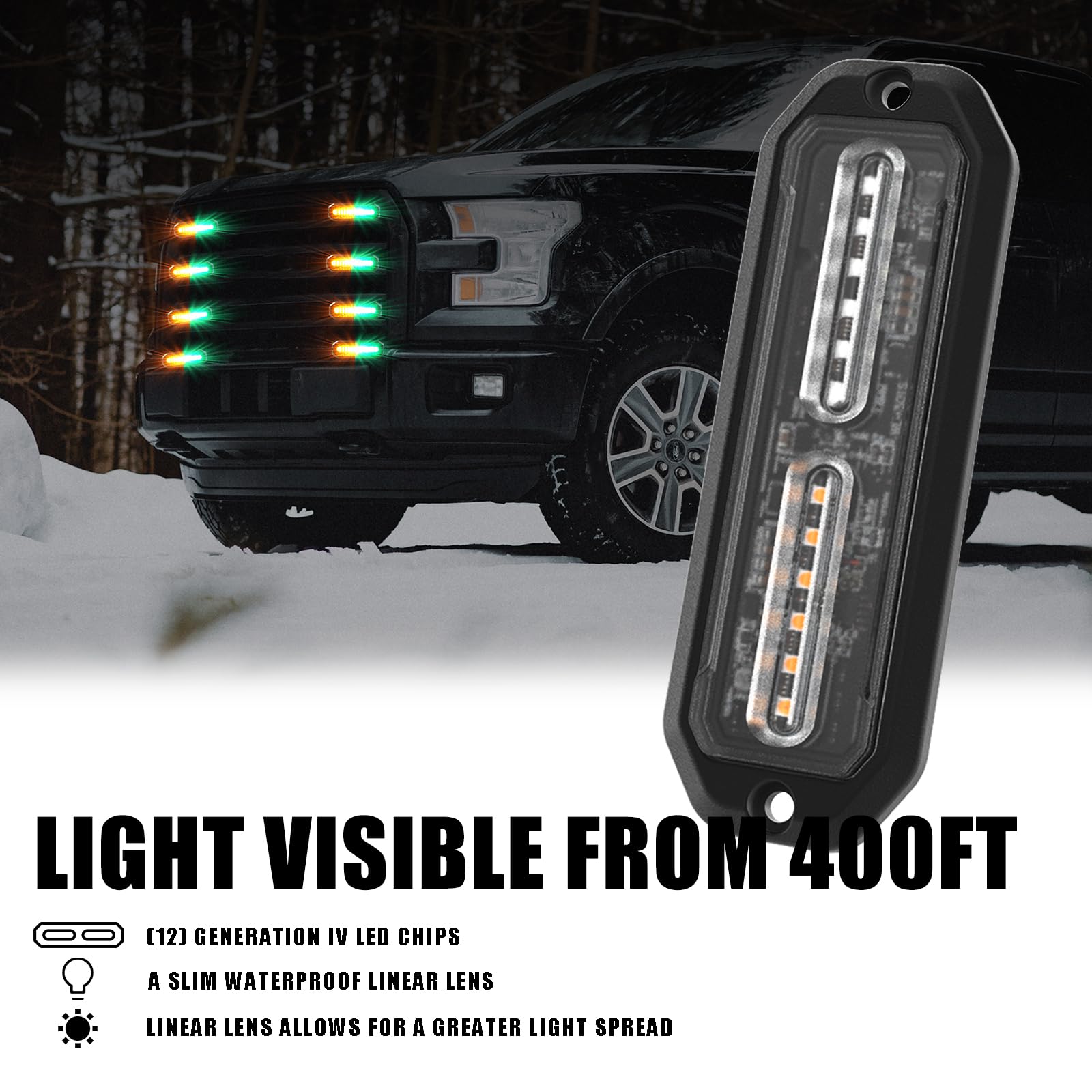 WINECO Amber led strobe lights for trucks 8pcs 12-LED Surface Mount Flashing Strobe Lights kit for Trucks Car Vehicles LED Mini Grille Grill Strobe Light Head Emergency Hazard Warning lights