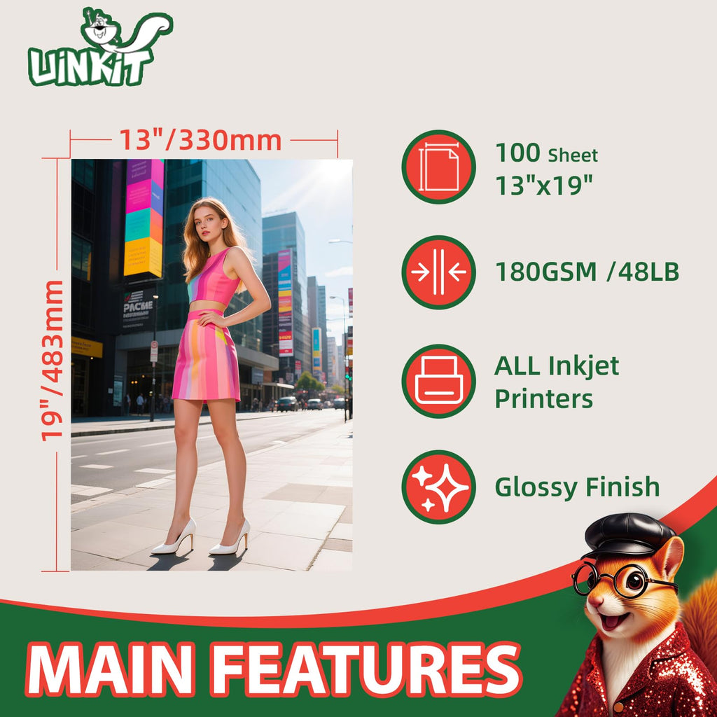 Uinkit Premium Glossy Inkjet Photo Paper - 4x6 Inch, 48lb 180gsm, 100 Sheets - Professional Photographic Quality, Dye Ink Compatible, High-Gloss Finish for Vivid Memories & Instant Prints