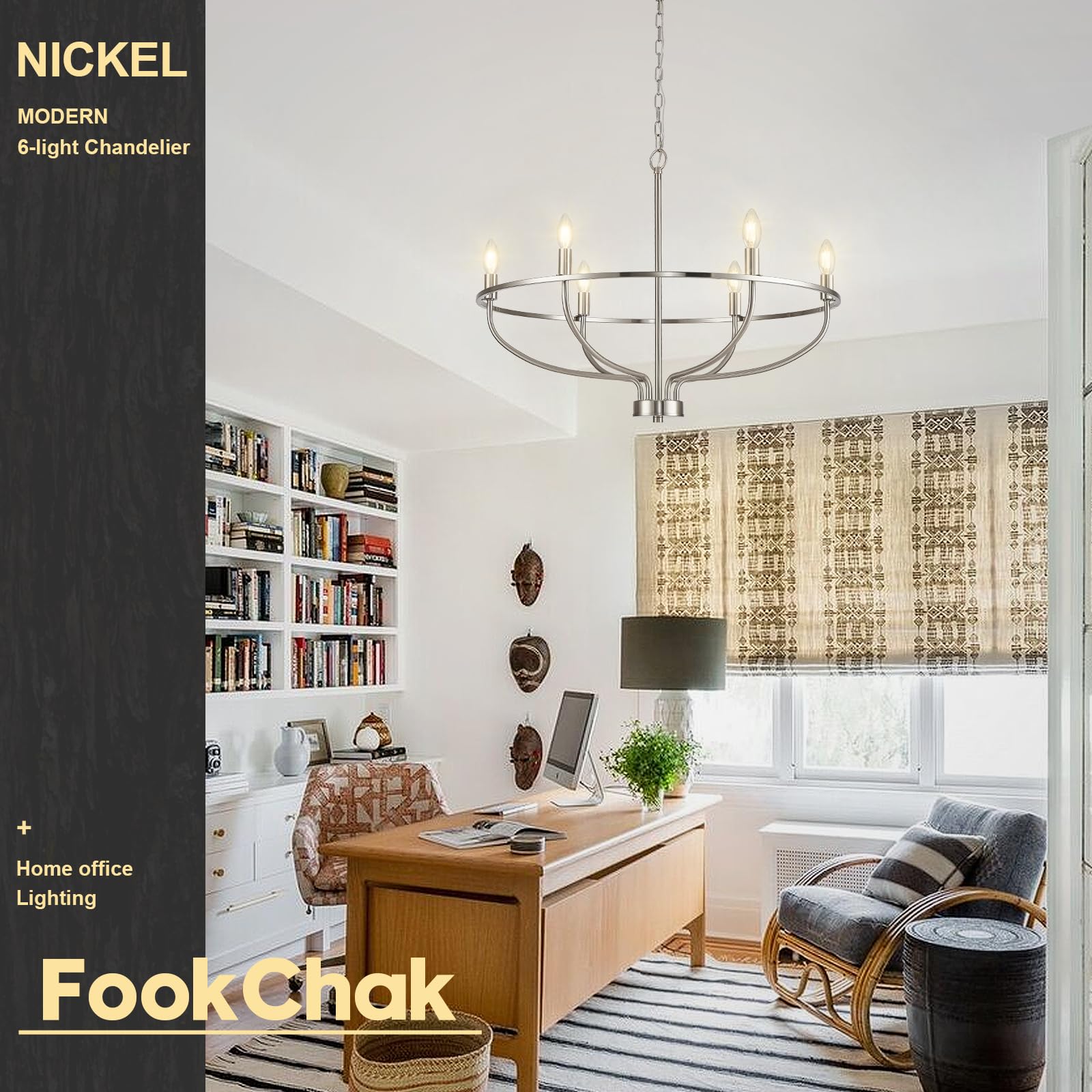 Black Chandelier 6-Light Dining Room Chandelier Kitchen Chandeliers Over Table Round Living Room Chandelier Light Fixture for Bedroom, Kitchen, Foyer