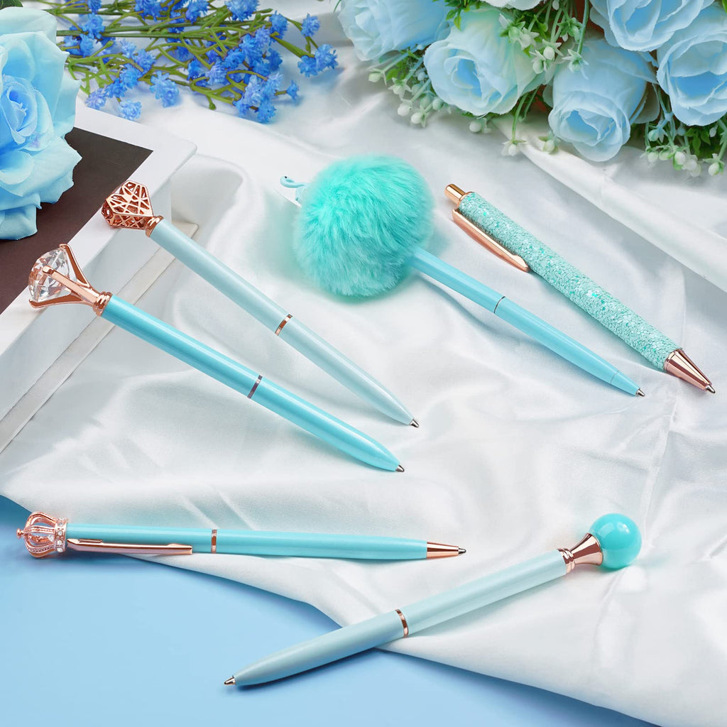 WEMATE 8Pcs Ballpoint Pens Set Metal Crystal Diamond Pen Glitter for Journaling Black Pen Bling in Black & Blue Ink Pretty Cute Pens Fancy Pens Gifts for Women Wedding School Office Desk(Black)