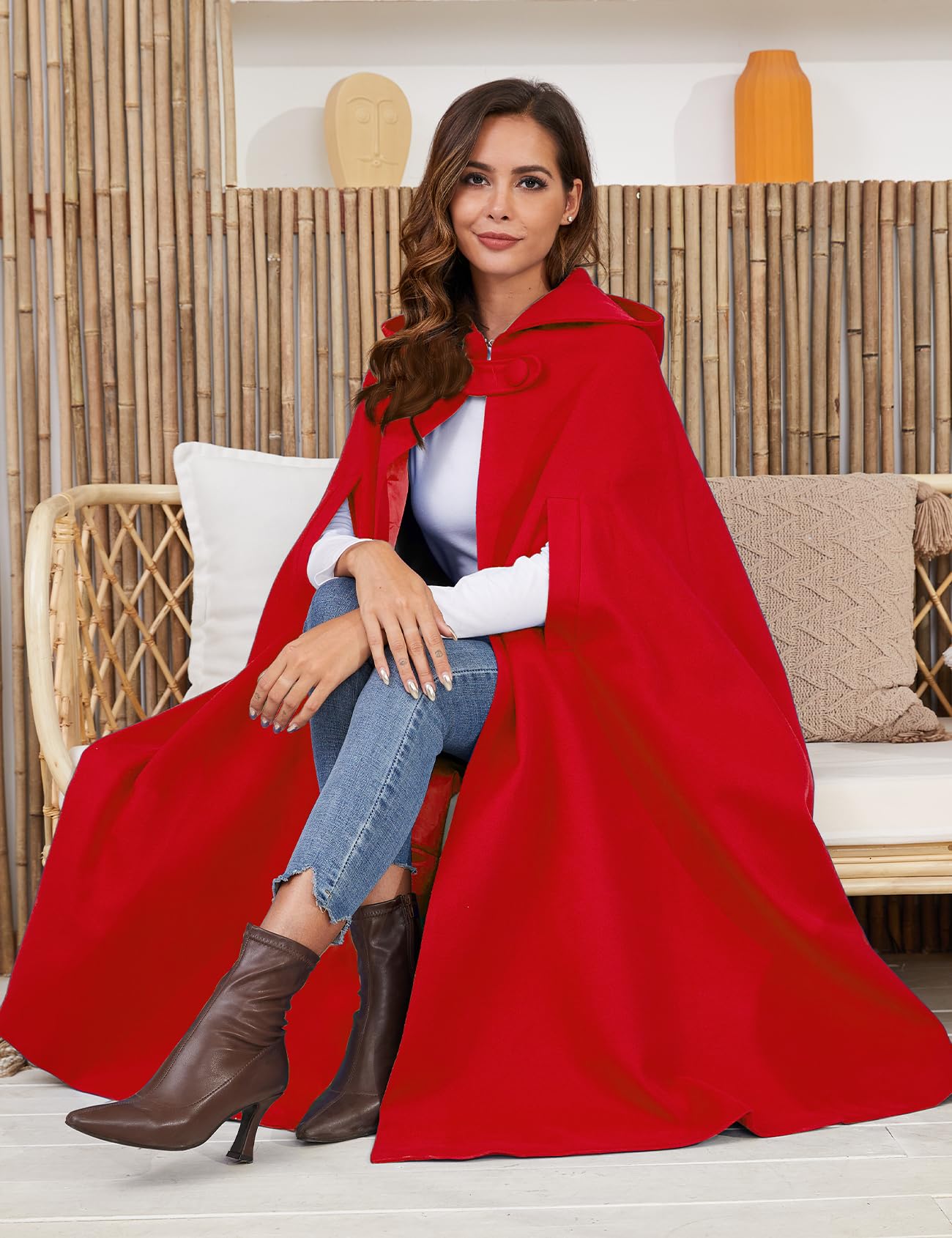 Gihuo Cape Poncho Women's Hooded Maxi Cloak Coat Winter Warm Long Cloak Cosplay Costumes Outerwear