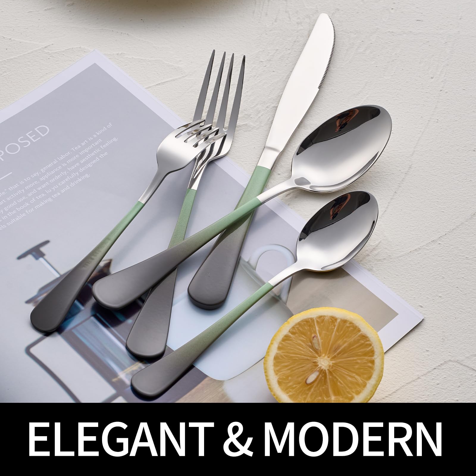 20-Pieces Blac and Pink Silverware Sets for 4,Pink Handle Stainless Steel Cutlery Set, Include Forks Spoons and Knives Set, Dishwasher Safe Utensil Sets for Home Restaurant