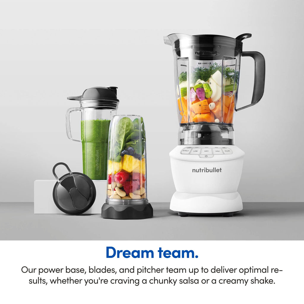 nutribullet Full-Size Blender Combo, Single-Serve & Large Capacity, 1200W, 64oz Pitcher, 32oz Cup, Extractor Blade, 3-Speed, Pulse, Smoothies, Soups, Sauces, Easy Cleaning, Matte Black, NBF50500AK