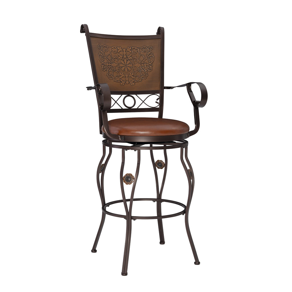 Powell Company Big & Tall Copper Stamped Back Arms by Powell Big and Tall Counter Stool, 24" Seat Height, brown