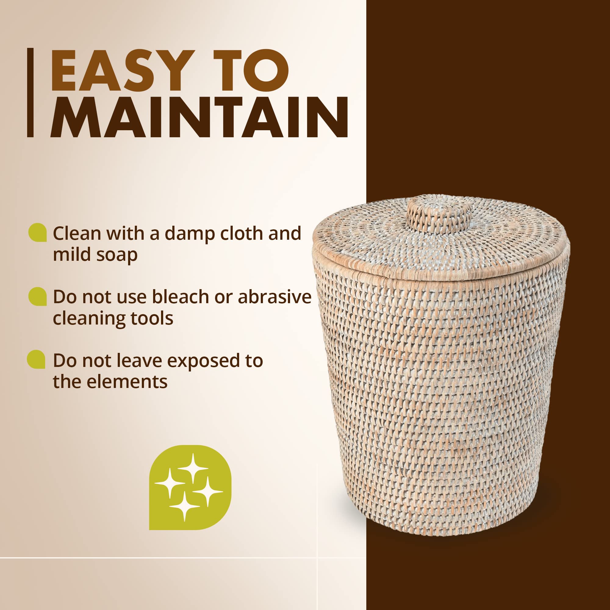 Kouboo La Jolla Rattan Round Waste Basket with Lid & Plastic Insert Black Wash