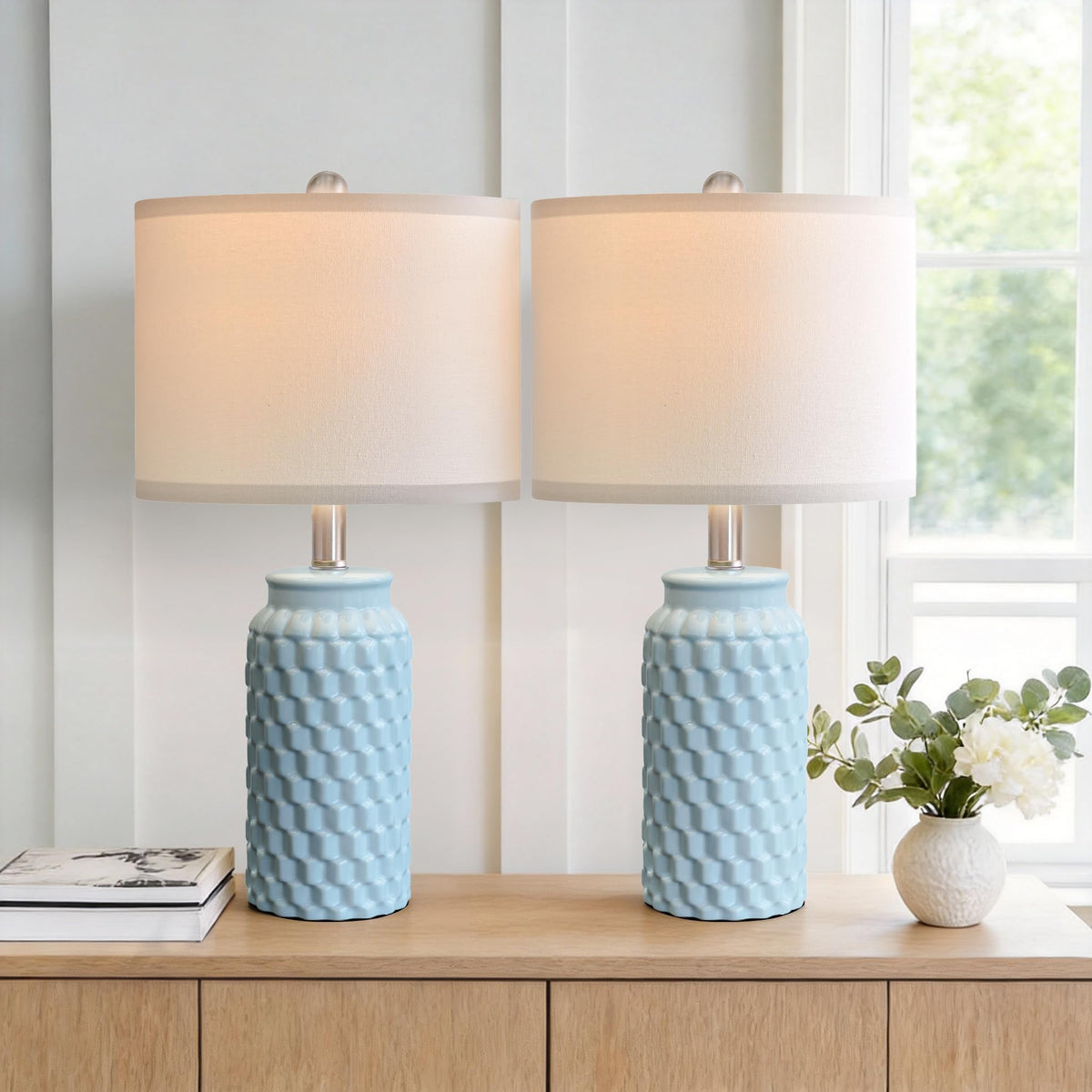 USumkky 20.5" Gold Modern Ceramic Bedside Lamp Set of 2 for Bedroom Decor Farmhouse Table Lamp for Living Room Office Dorm