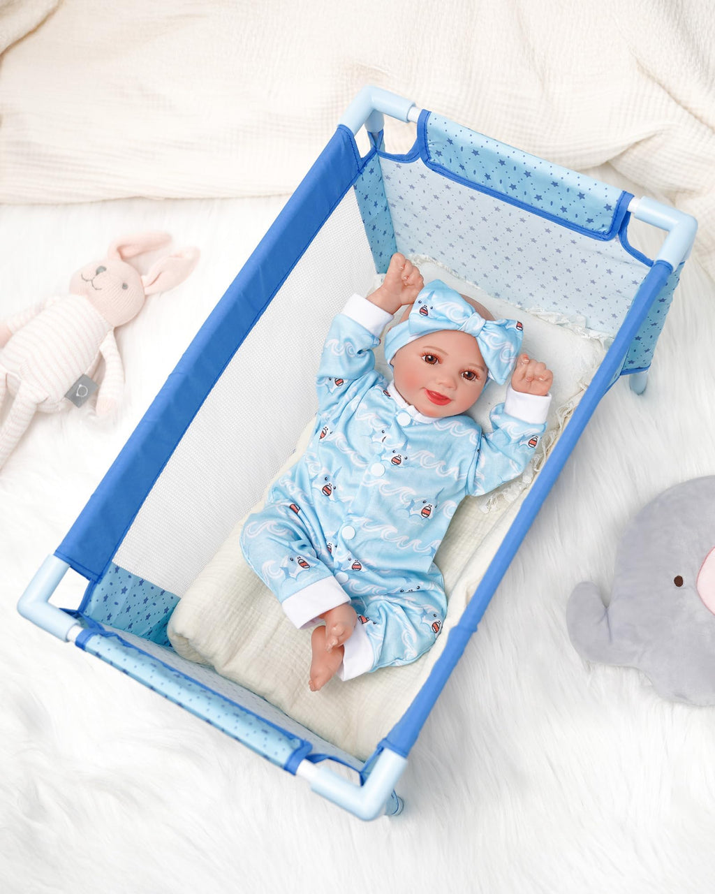BABESIDE Baby Doll Crib Set for 18 Inch Dolls, Baby Doll Bed Playpen Toy Crib with Storage Bag for Reborn Baby Doll Accessories