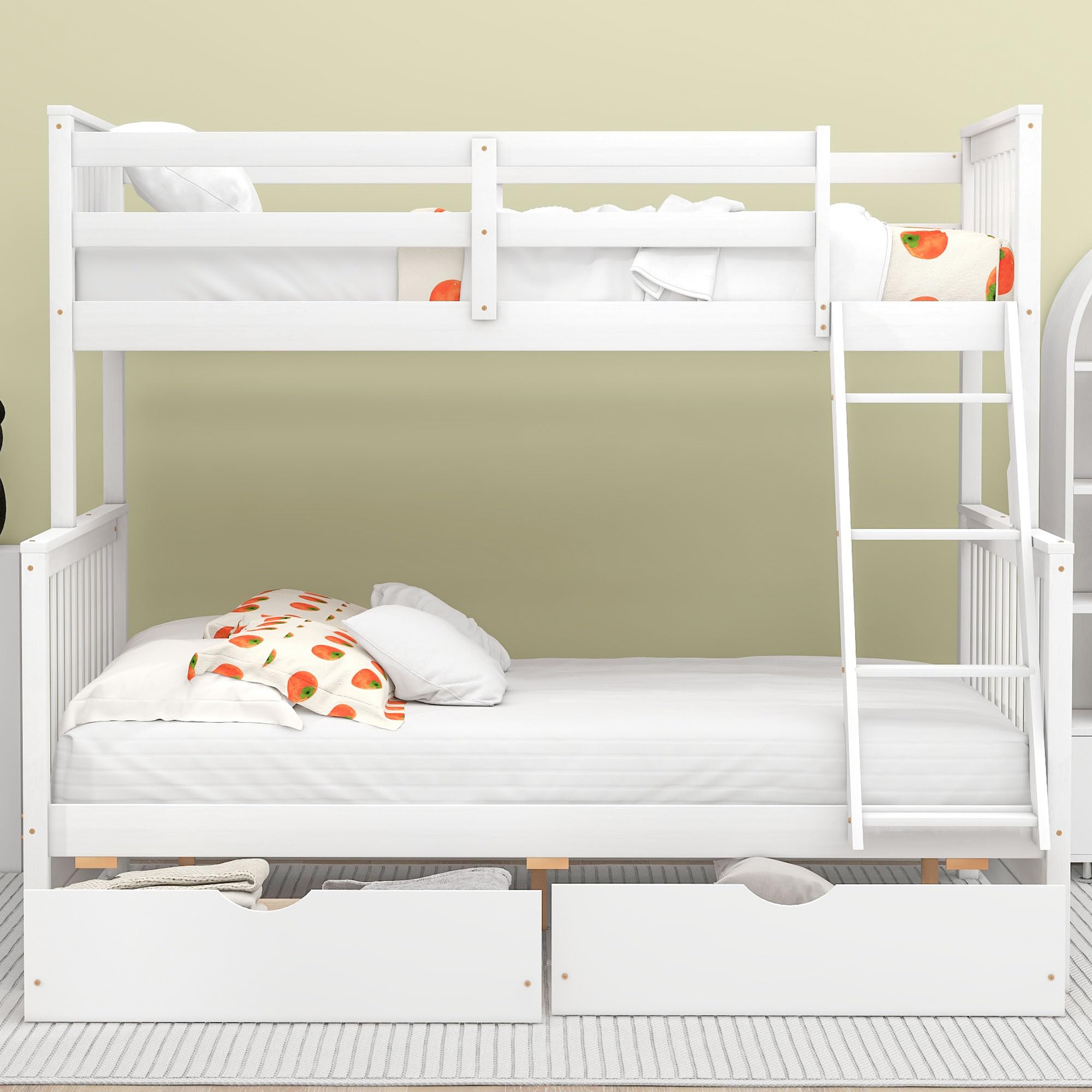 Merax Wood Bunk Bed with Two Drawers,Convertible Wood Bunk Bed with Ladders and Two Storage Drawers,Solid Wood Detachable Bed Frame with Ladders, Twin Over Full Size, Espresso