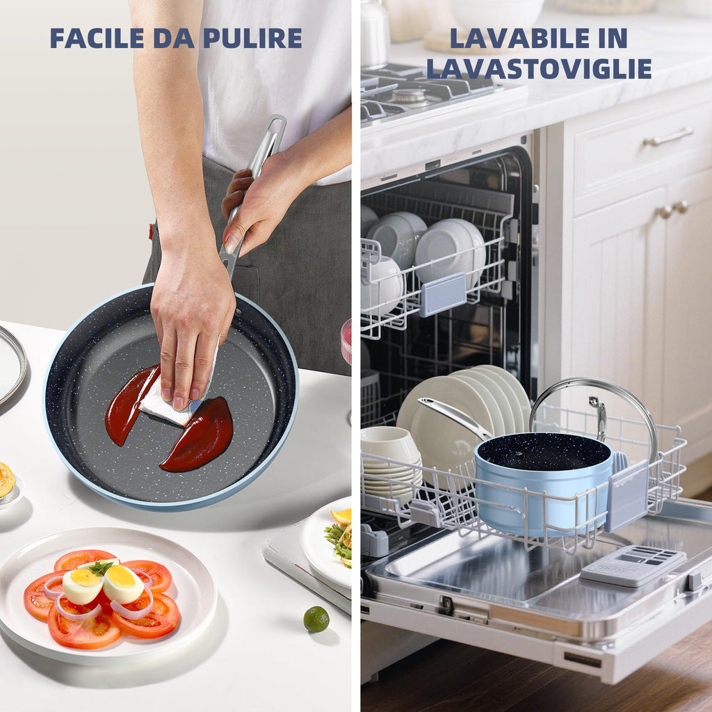 Nuwave Healthy Duralon Blue Ceramic Nonstick Cookware Set, Diamond Infused Scratch-Resistant, PFAS Free, Dishwasher & Oven Safe, Induction Ready & Evenly Heats, Tempered Glass Lids & Stay-Cool Handles