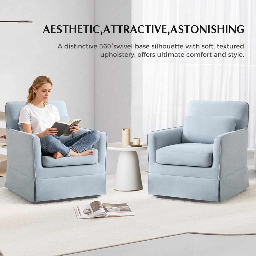 INZOY Swivel Accent Chair Linen Mid Century Modern Chair, Comfy Swivel Barrel Reading Chair, Upholstered Square Chair for Living Room Bedroom Small Spaces, Fully Assembled, Beige