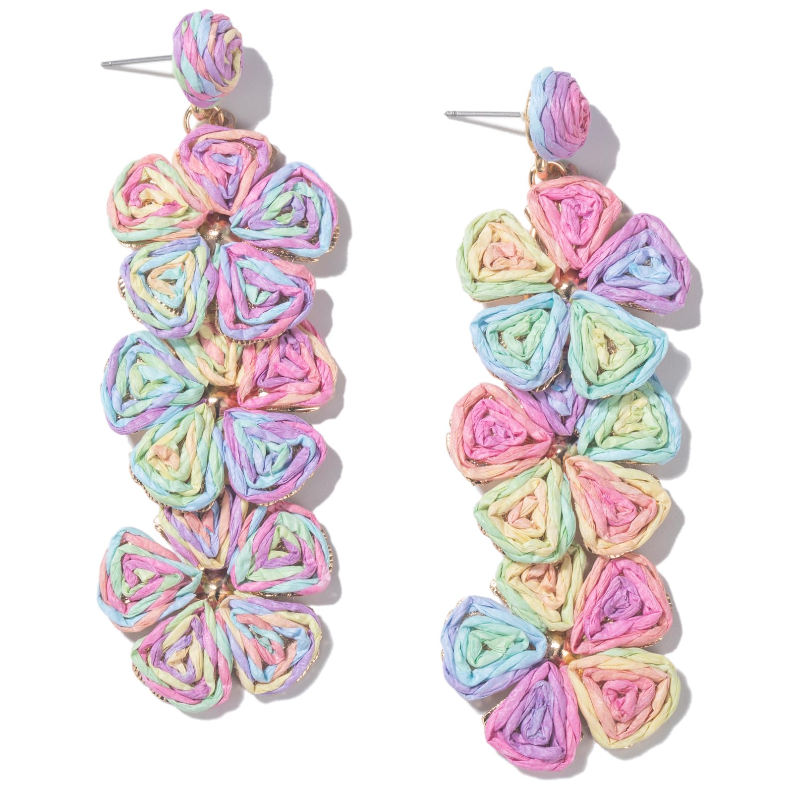 Boho Flower Earrings Statement Raffia Dangle Earrings Cute Floral Jewelry Trendy Summer Beach Vacation Outfits for Women