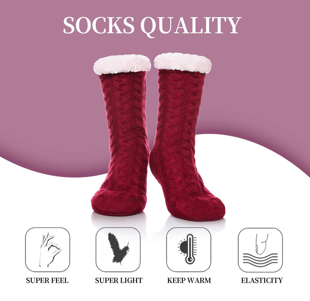 SDBING Women's Winter Super Soft Warm Cozy Fleece Lined Fuzzy Slipper Socks with Grippers