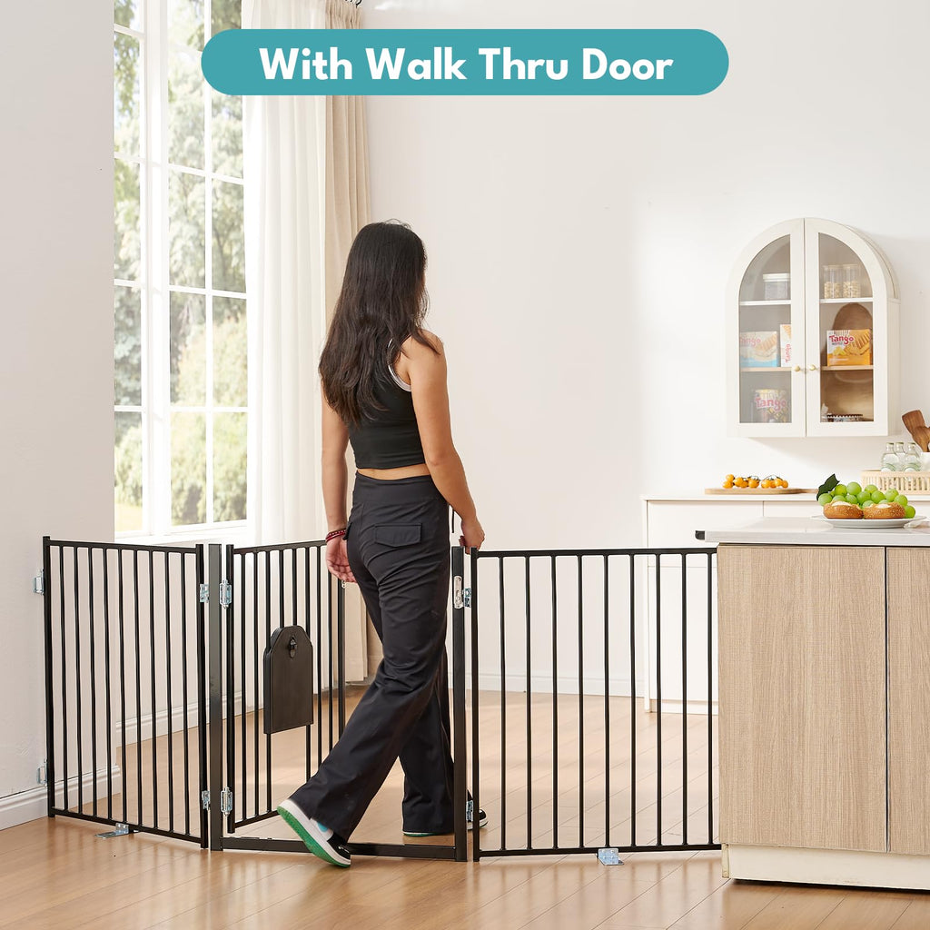 No Pawblems Free Standing Dog Gate, 30" Tall Foldable Dog Fence for Indoor, Up to 52 Inch Extra Wide Puppy Gate Extension for Stairs, Hallways, Doorways, Deck, Yard (White, 2 Panels)