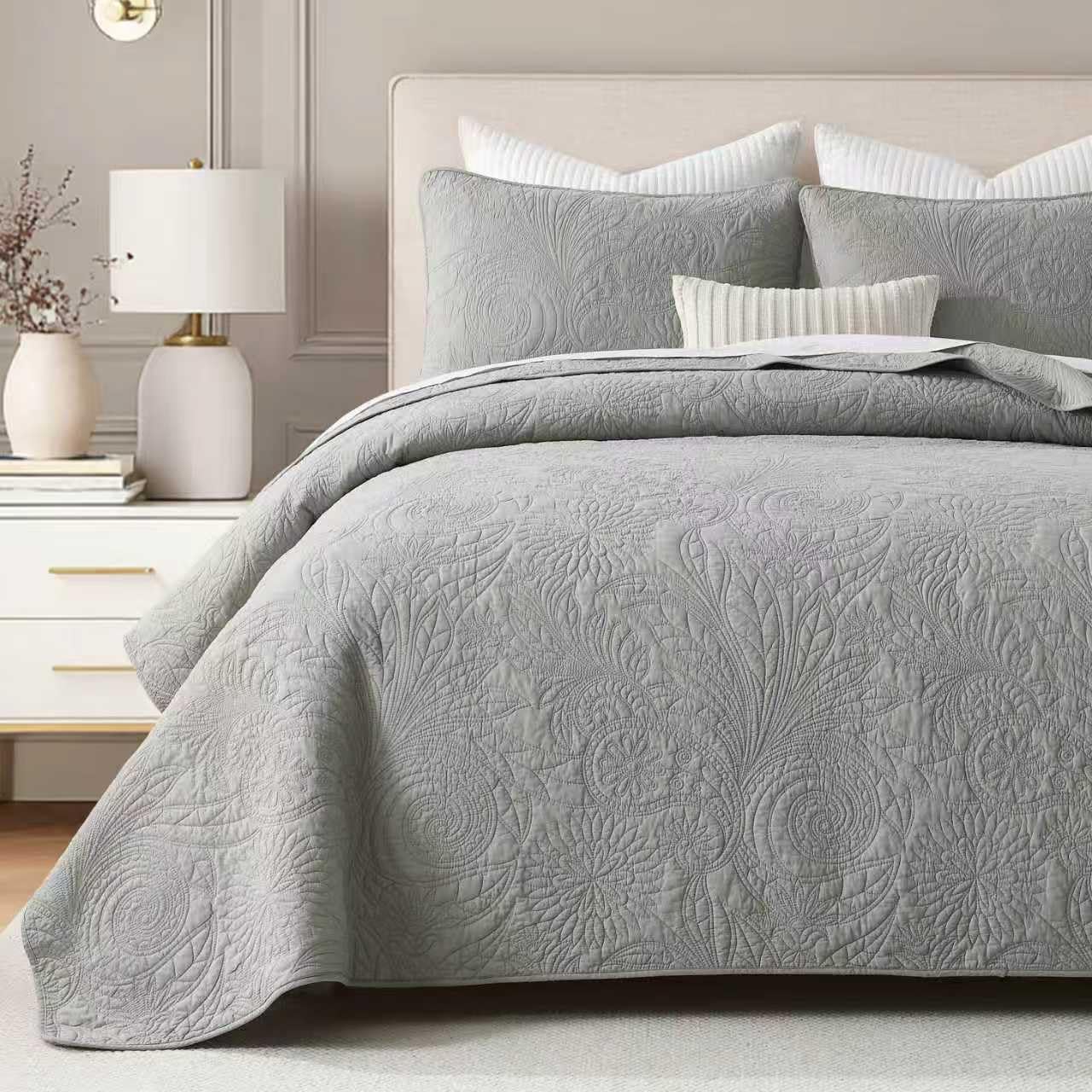 Yellow Quilts Queen Size, Paisley Comforter Set Queen Cotton Bed, Yellow Grey White Comforter, Striped Bedding Queen Size, Lightweight Luxury Bedspread,3 Piece