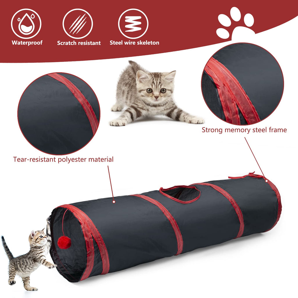 Sheldamy Cat Tunnel, 2-Way Collapsible Play Tunnel, Interactive Toy Maze for Small Animals, Suitable for Kittens, Puppies, Rabbits, Ferrets, Blue & Black