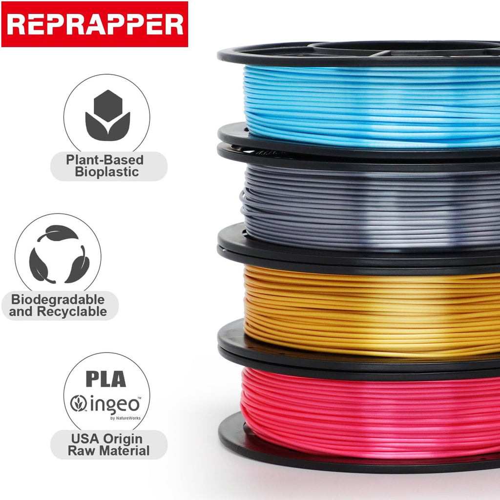 RepRapper PLA Filament, Multicolor Glitter Sample Pack, Shiny Galaxy Silk PLA1.75MM for 3D Printer, Glow in The Dark Sparkle Laser Series 3D Printer Filament, 250g*4