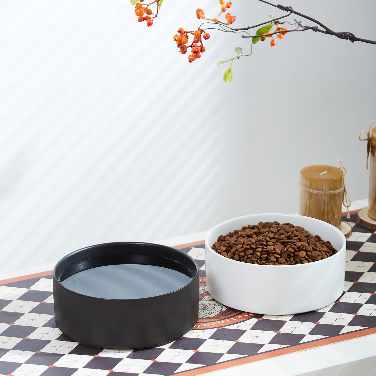 6'' Ceramic Raised Dog Bowl - 30Oz Dog Food & Water Bowl with Elevated Non-Slip Bamboo Stand, Dishwasher & Microwave Safe, Anti Vomiting Heavy Duty Pet Bowl for Small and Medium Dogs, Black