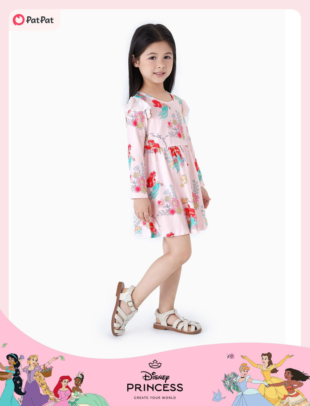 Disney Princess Frozen Elsa Minnie Mickey Stitch Ruffle Sleeve Dress A Line Long Sleeve Kids Clothes Baby to Toddler