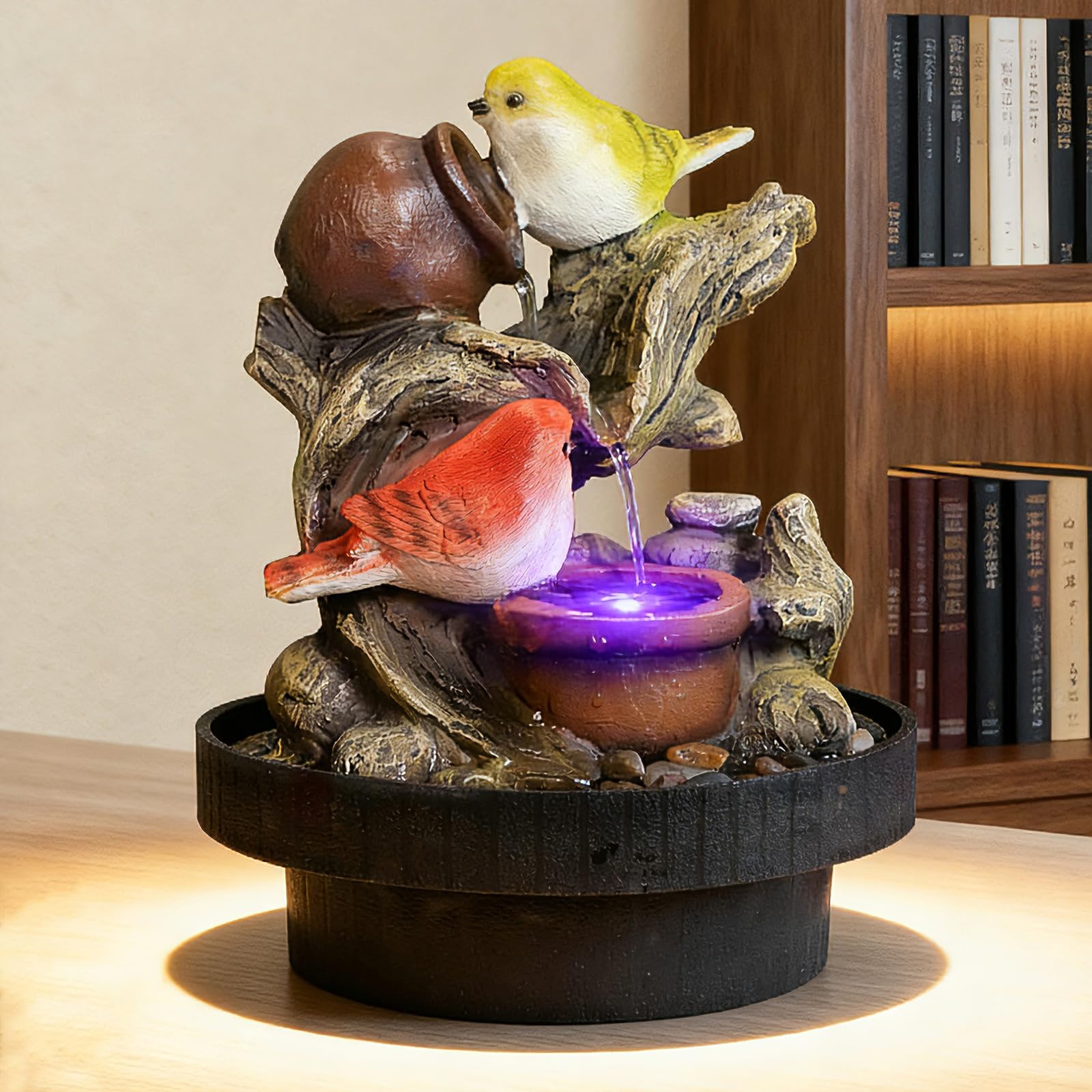 Ferrisland Tabletop Water Fountain, Zen Meditation Indoor Waterfall Fountain, Heart Shape Decoration with LED Light for Home Office Bedroom Relaxation Decor, Gift Ideas