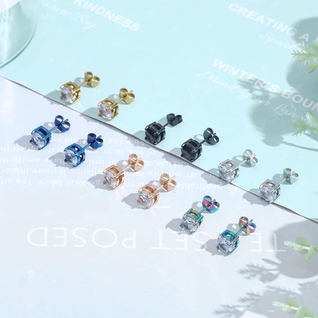 NEWITIN 12 Pairs Stainless Steel Stud Earrings for Men Hypoallergenic Earring Unisex Studs Inlaid Cubic Zirconia Men Earrings Hoop CZ Stud Earring Set for Women