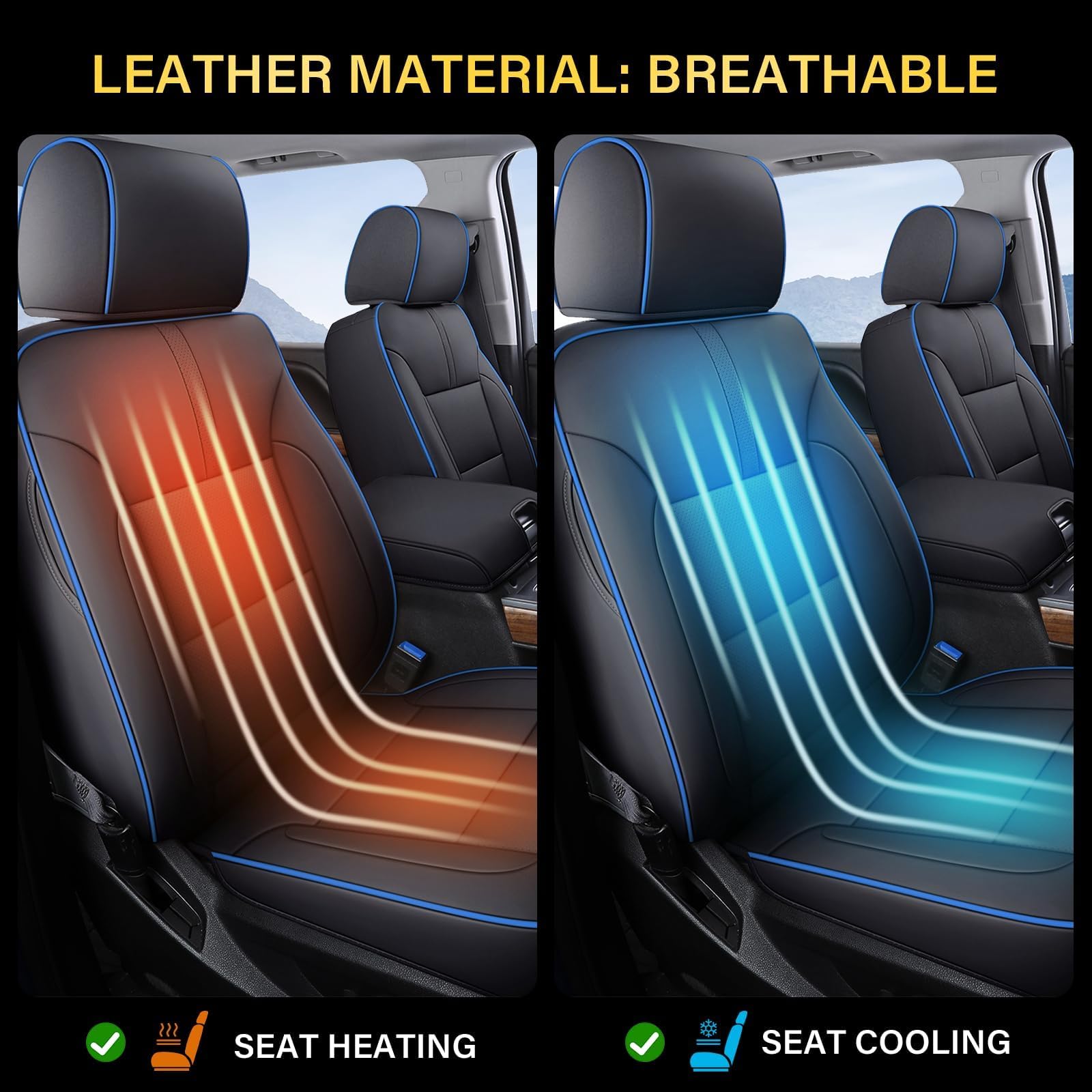 Coverado Chevy Silverado Seat Covers, Faux Leather Seat Covers Fit for Chevy Silverado GMC Sierra 2007-2025 1500, 2015-2025 2500HD 3500HD Crew Double Extended Cab (Front, Black)