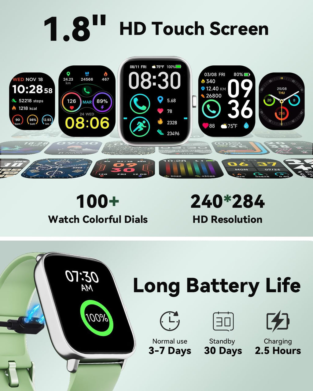 Quican Smart Watches for Women, Compatible for iPhone and Android Phones, Calling, Heart Rate/Sleep Monitor, Alexa, 1.8" Fitness Tracker Watch, Waterproof, Gifts for Women, Silicone Band, Baby Pink